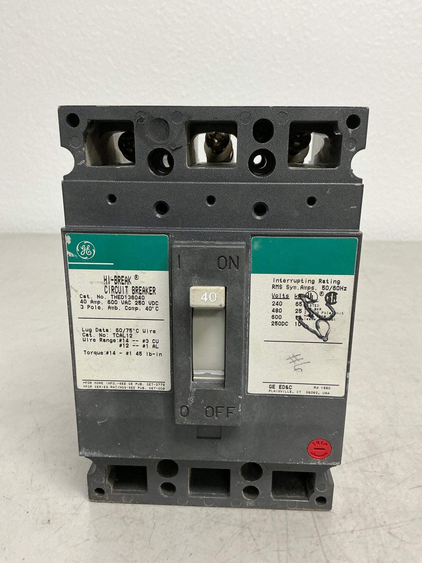 Used THED136040 3 Pole, 40 Amps, 600 Volts
