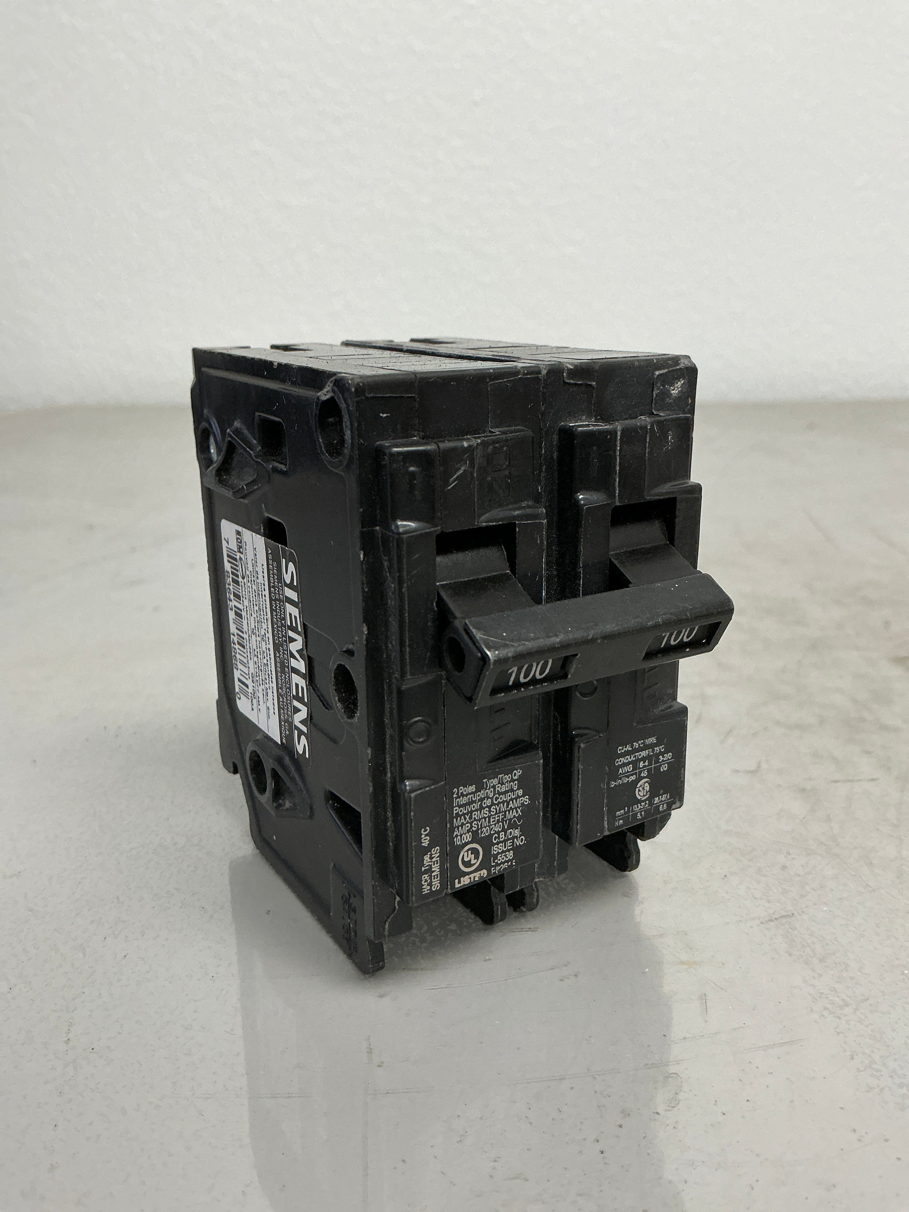 Used Siemens Q2100 2 Pole, 100 Amps, 240 Volts