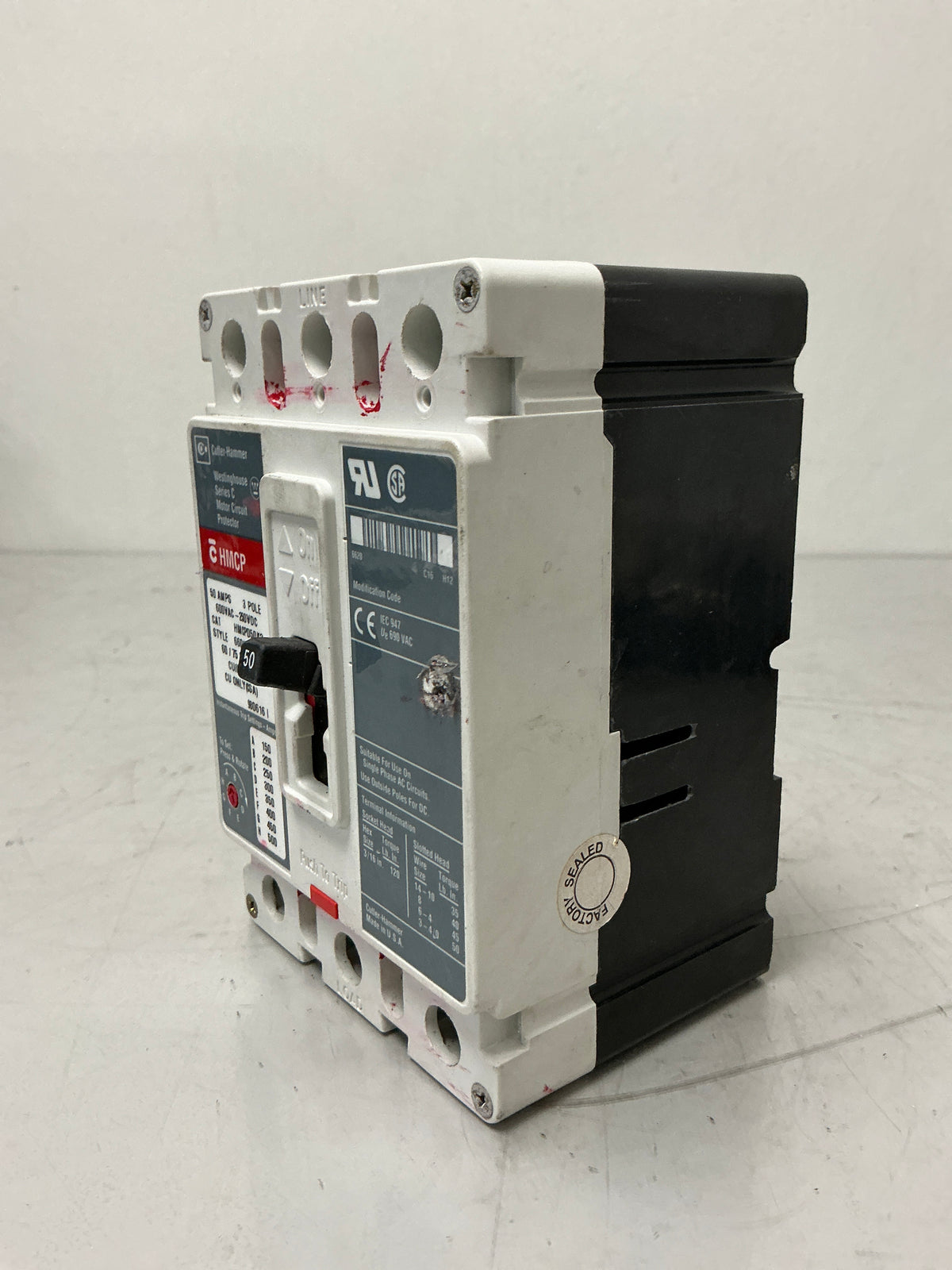 Used Cutler-Hammer HMCPE050K2 3 Pole, 50 Amps, 480 Volts Circuit Breaker