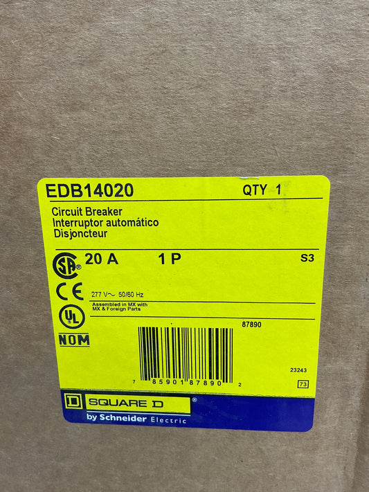 New Square D EDB14020 1 Pole, 20 Amps, 277 Volts