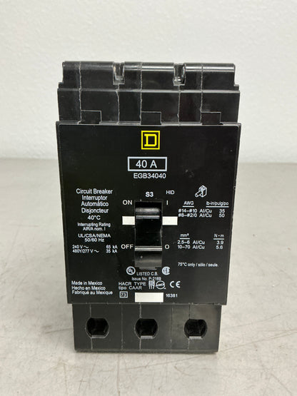 New Square D EGB34040 3 Pole, 40 Amps, 480 Volts