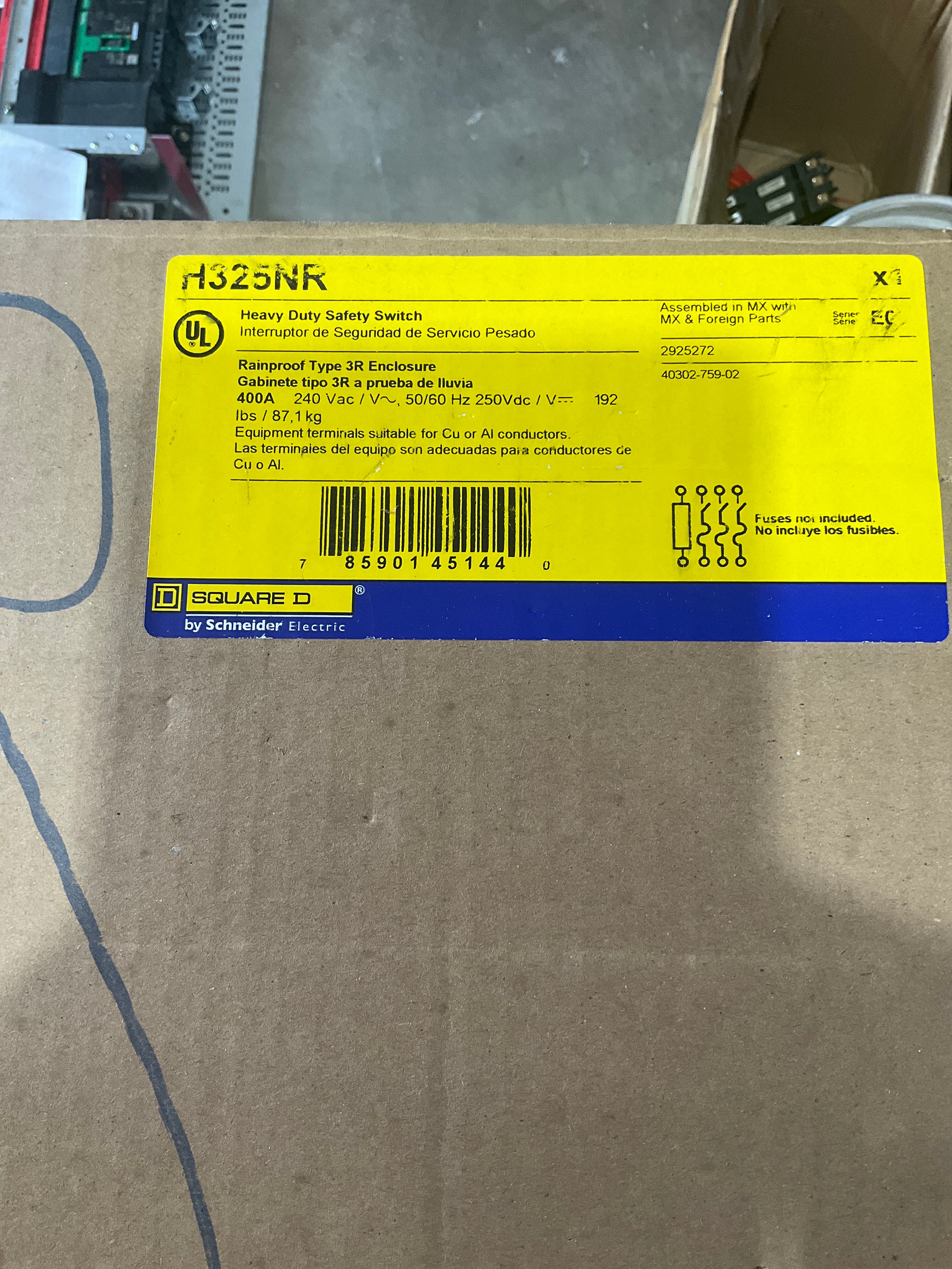 New Square D Disconnect H325NR 400 Amps