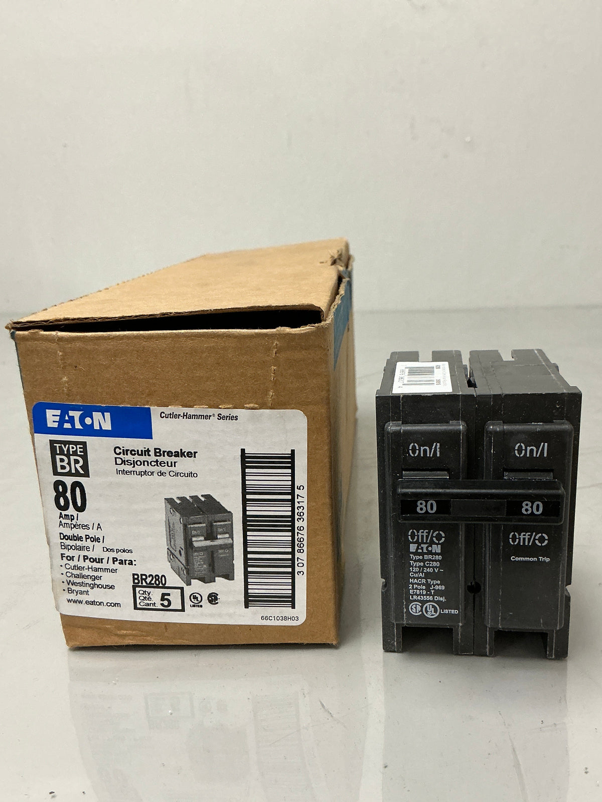New Eaton BR280 2 Poles, 80 Amps, 240 Volts Circuit Breaker