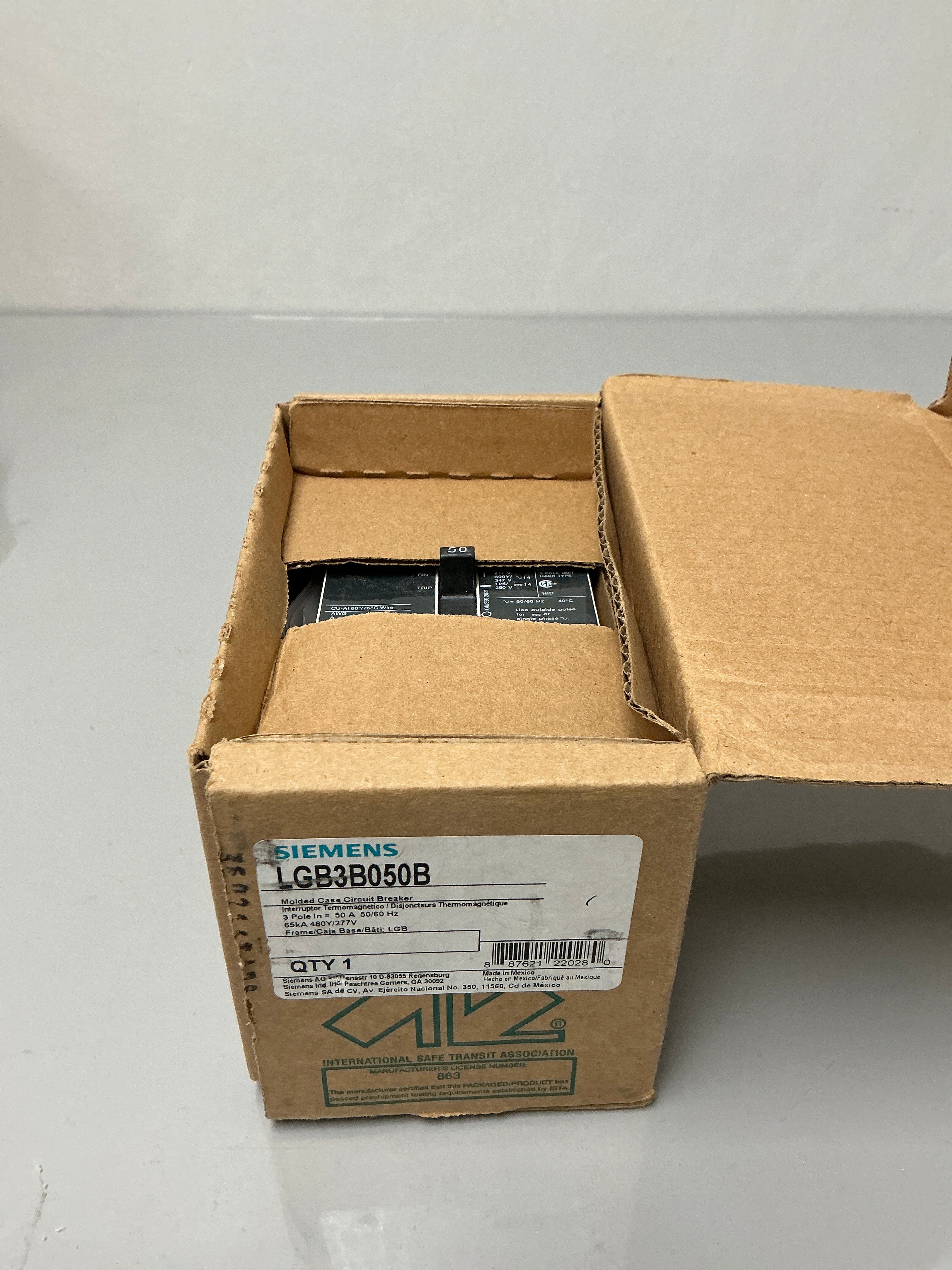 New Siemens LGB3B050B 3 Pole, 50 Amps,480 Volts Circuit Breaker