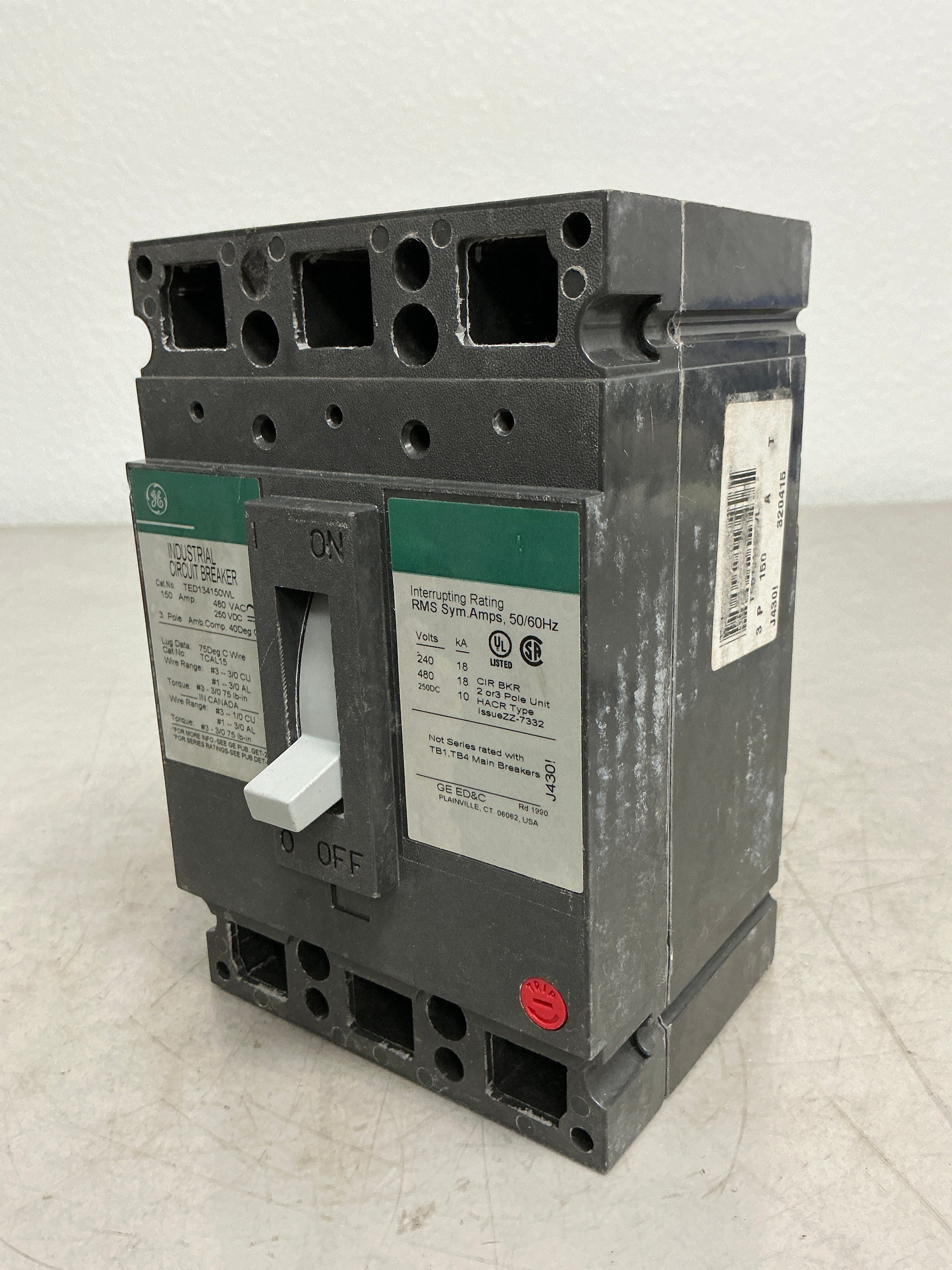 Used TED134150WL 3 Pole, 150 Amps, 480 Volts Circuit Breaker