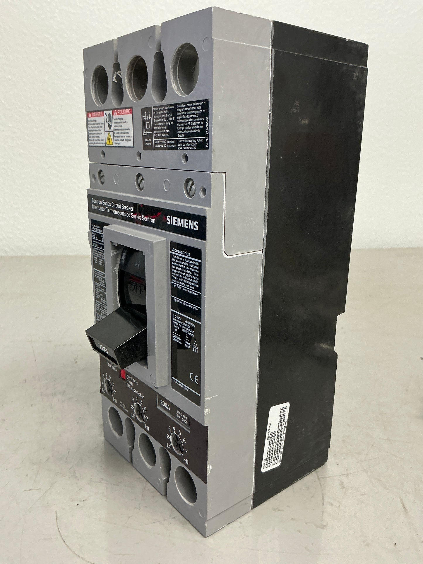 Used Siemens HFXD63B200 3 Pole, 200 Amps, 600 Volts