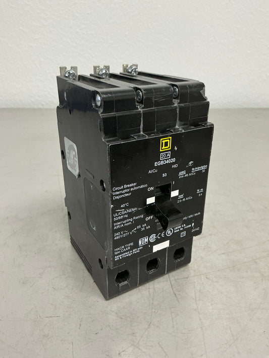 Used Square D EGB34020 3 Pole, 20 Amps, 480 Volts
