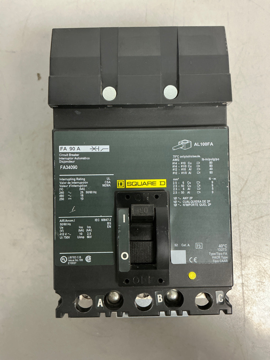 New Square D FA34090 3 Pole, 90 Amps, 480 Volts Circuit Breaker