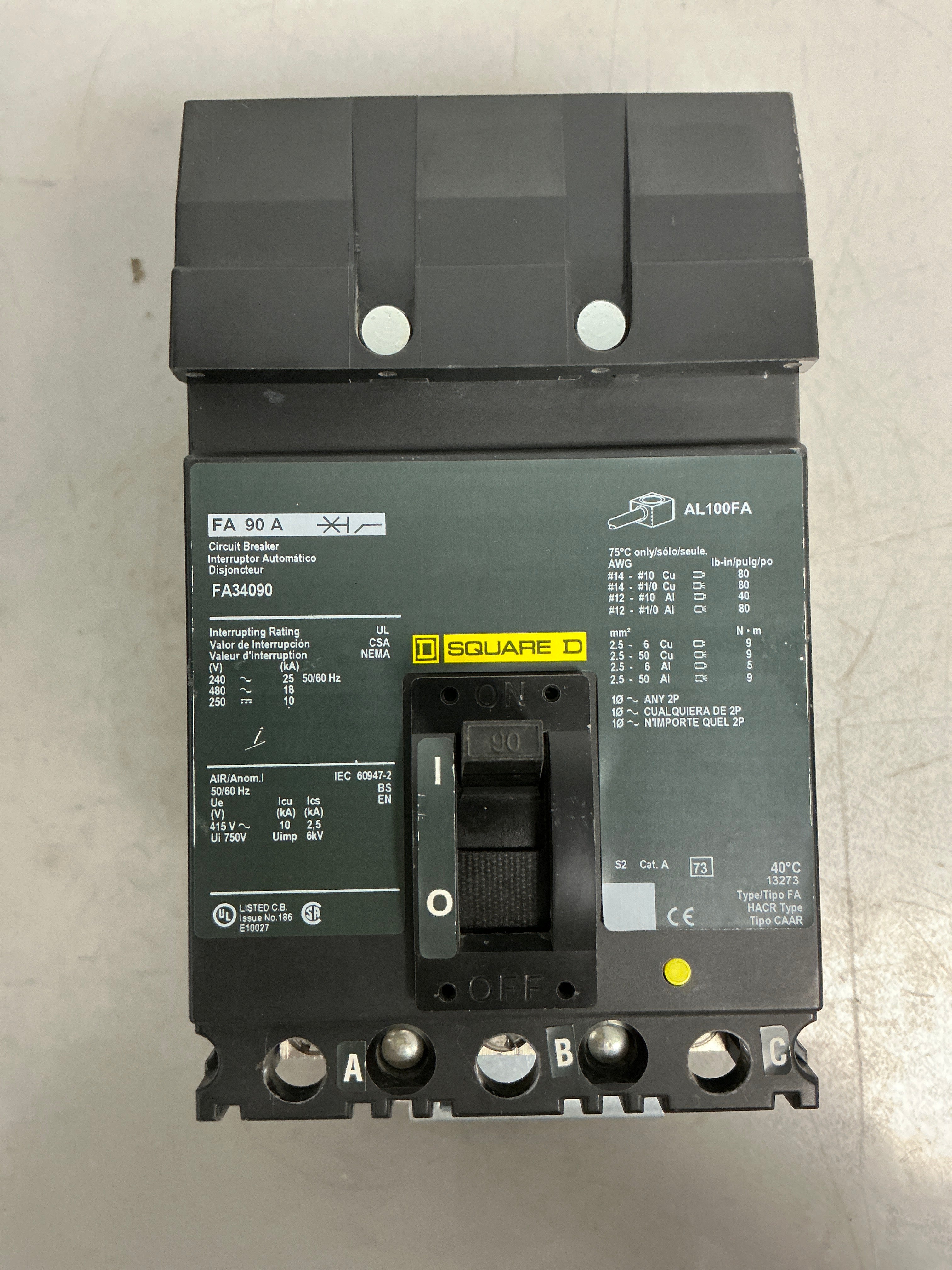 New Square D FA34090 3 Pole, 90 Amps, 480 Volts Circuit Breaker