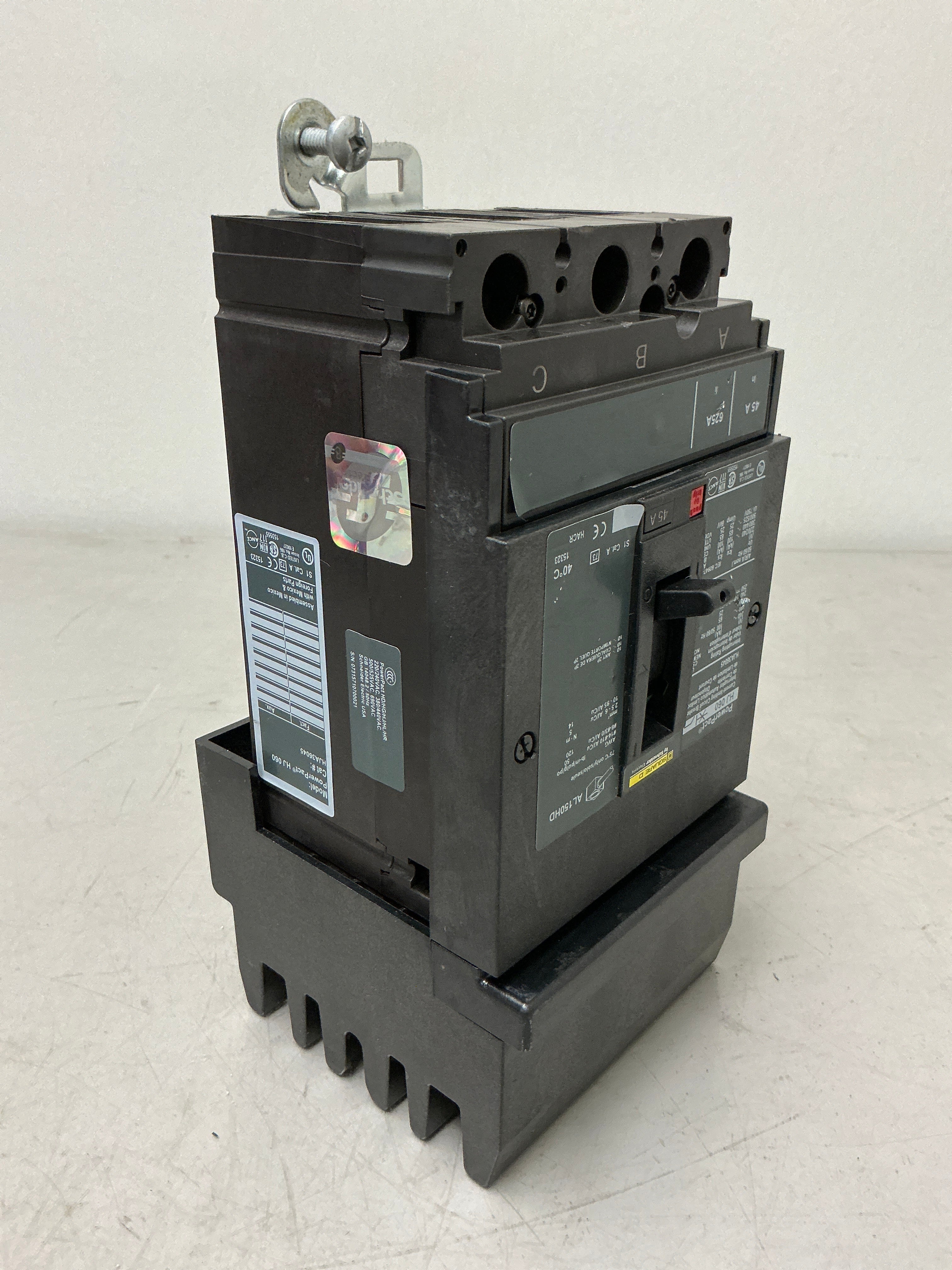 Used Square D HJA36045 3 Pole, 45 Amps, 600 Volts Circuit Breaker
