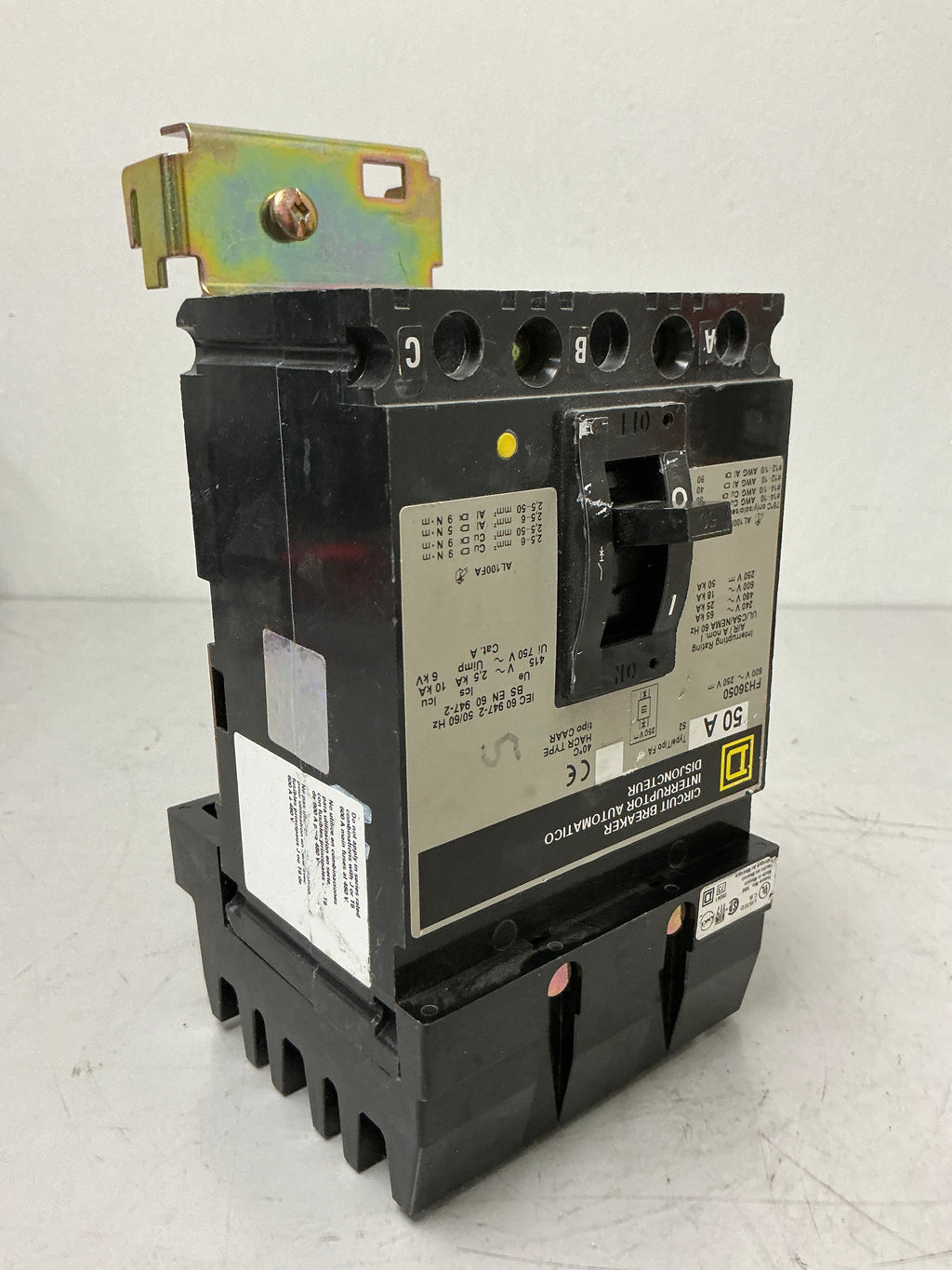 Used Square D FH36050 3 Pole, 50 Amps, 600 Volts, Circuit Breaker