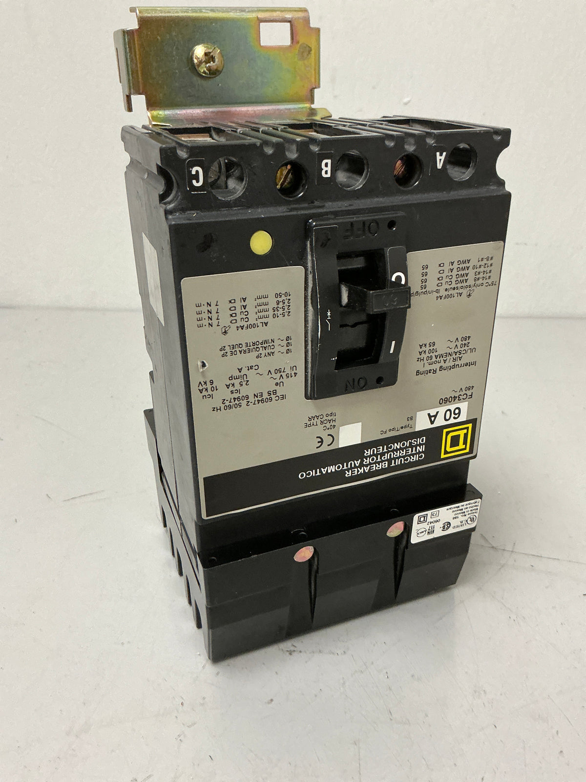 Used Square D FA34060 3 Pole, 60 Amps, 600 Volts Circuit Breaker