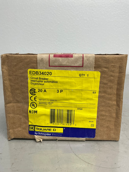 New Square D EDB34020 3 Pole, 20 Amps, 480 Volts