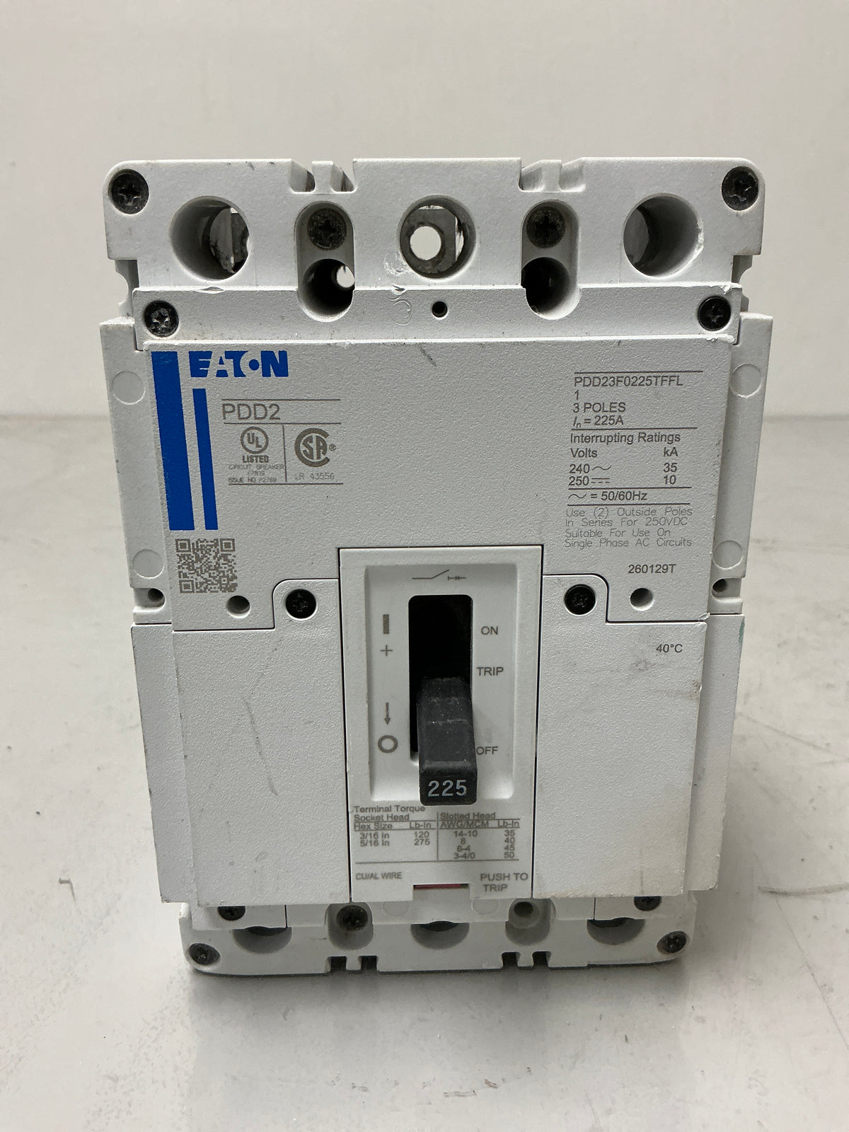 Used Eaton PDD23F0225TFFL 3 Pole, 225 Amps, 600 Volts Circuit Breaker