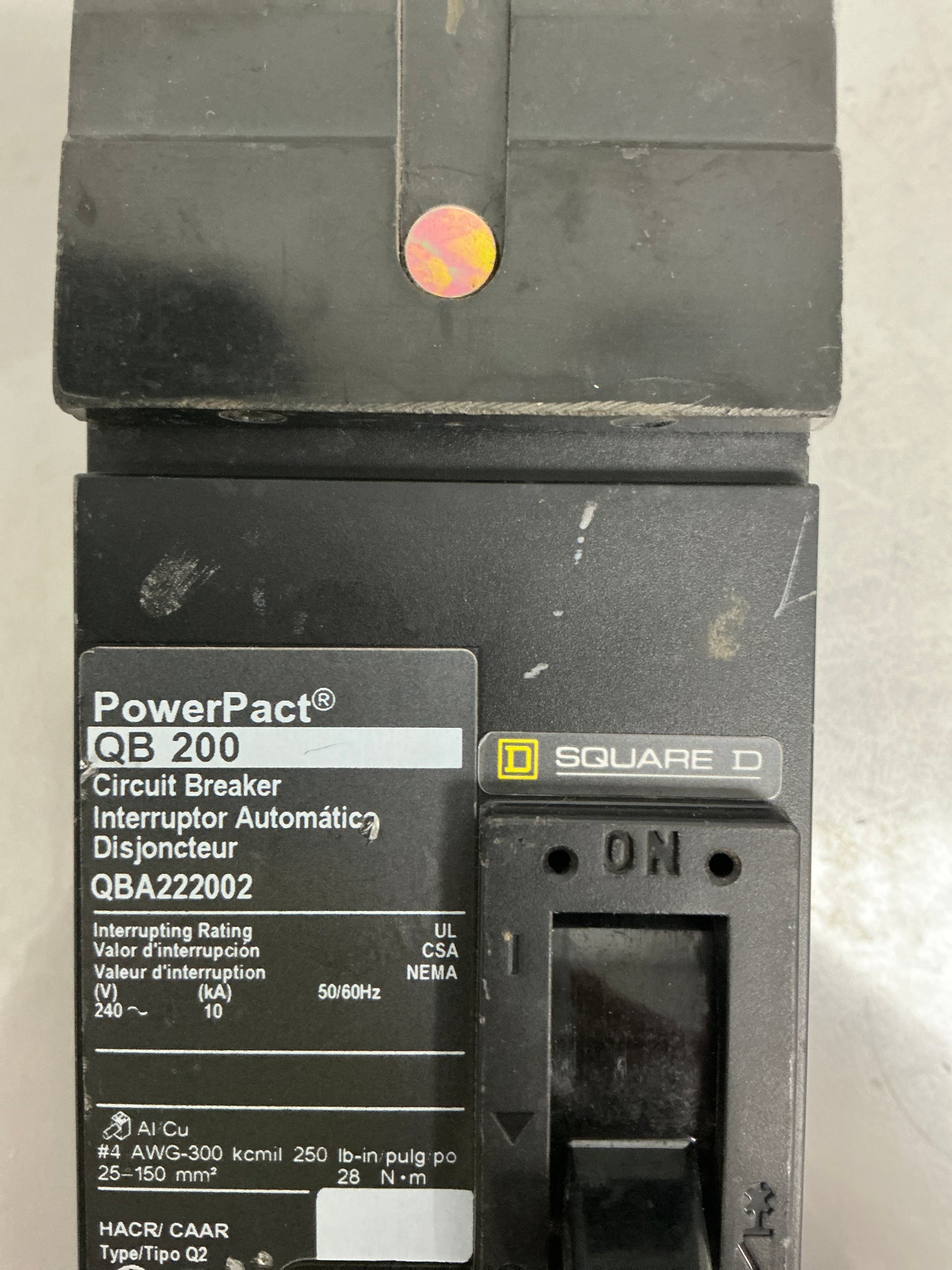 *CHIPPED* Used Square D QBA222002 2 Pole, 200 Amps, 240 Volt