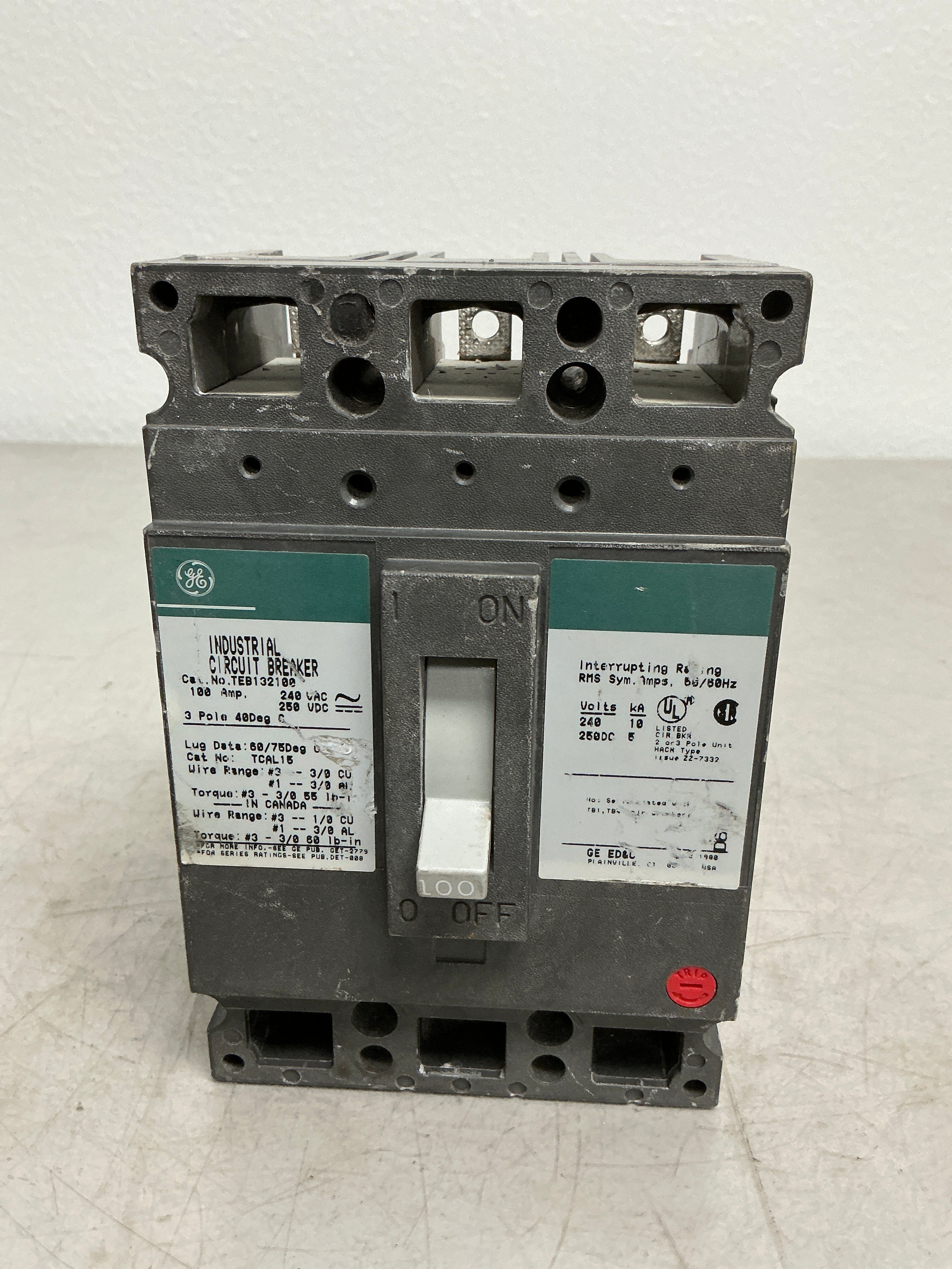 Used TEB132100 3 Pole, 100 Amps, 240 Volts Circuit Breaker