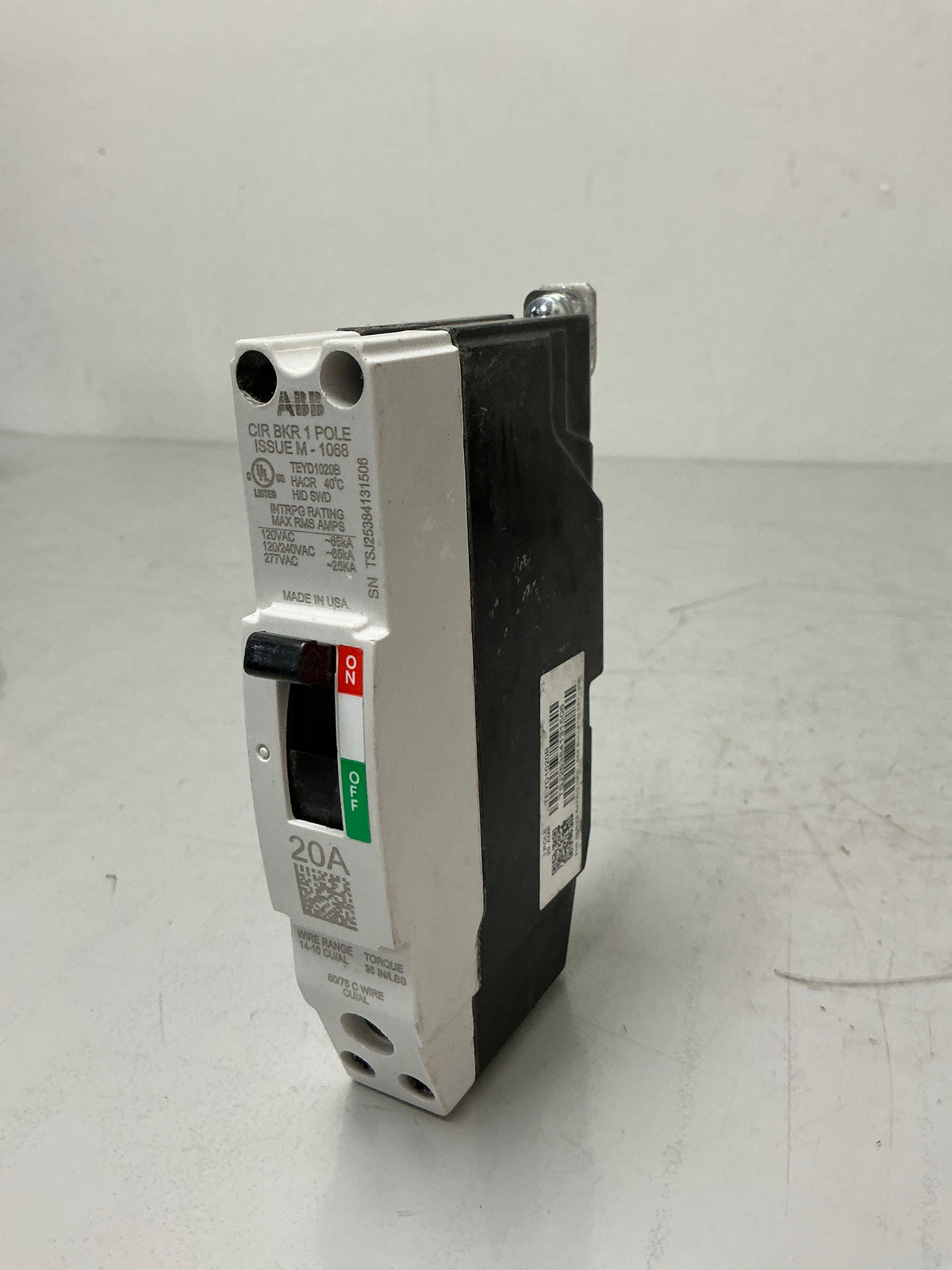 Used ABB TEYD1020B 1 Pole, 20 Amps, 240 Volts Circuit Breaker