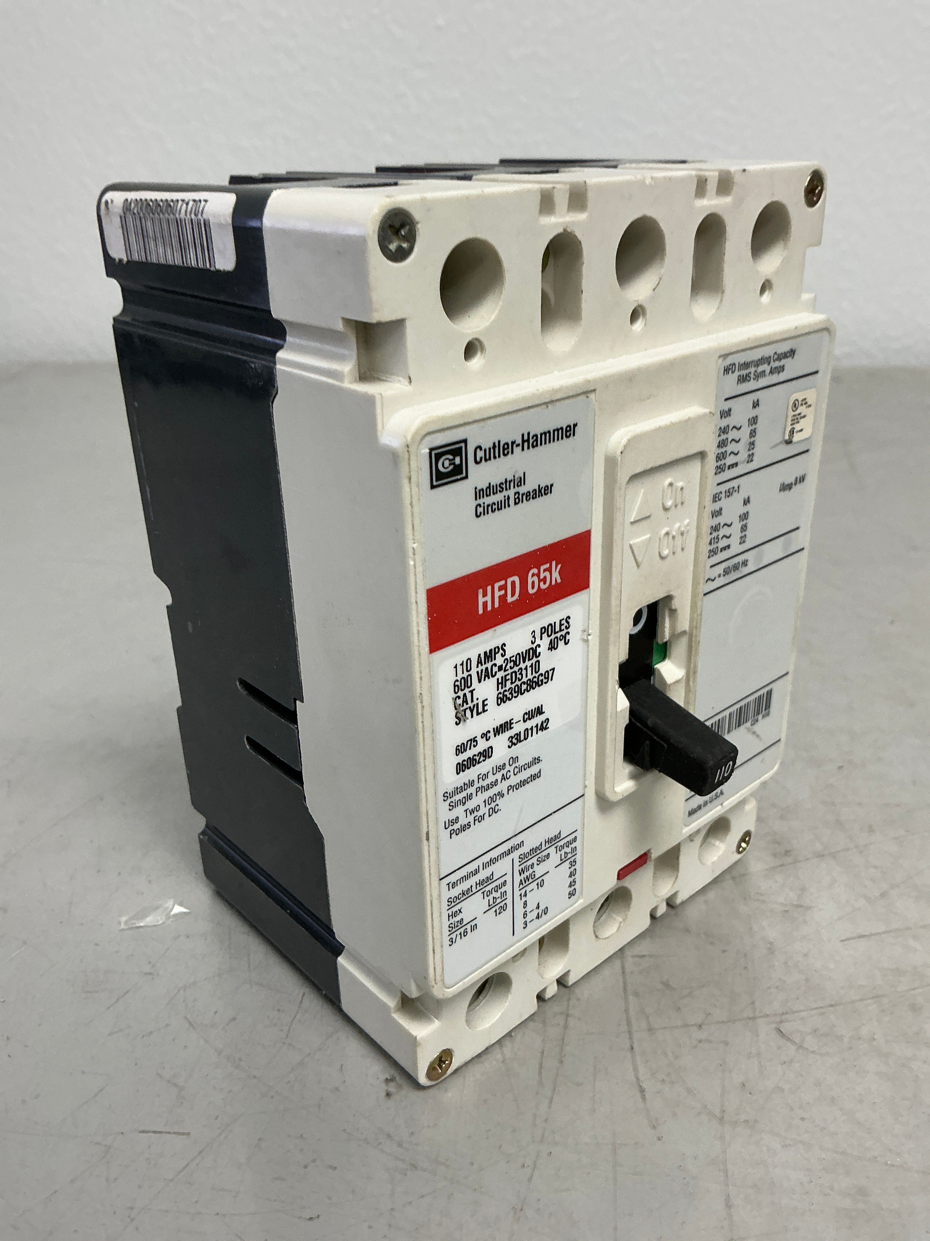 New HFD3110 3 Poles, 110 Amps, 600 Volts