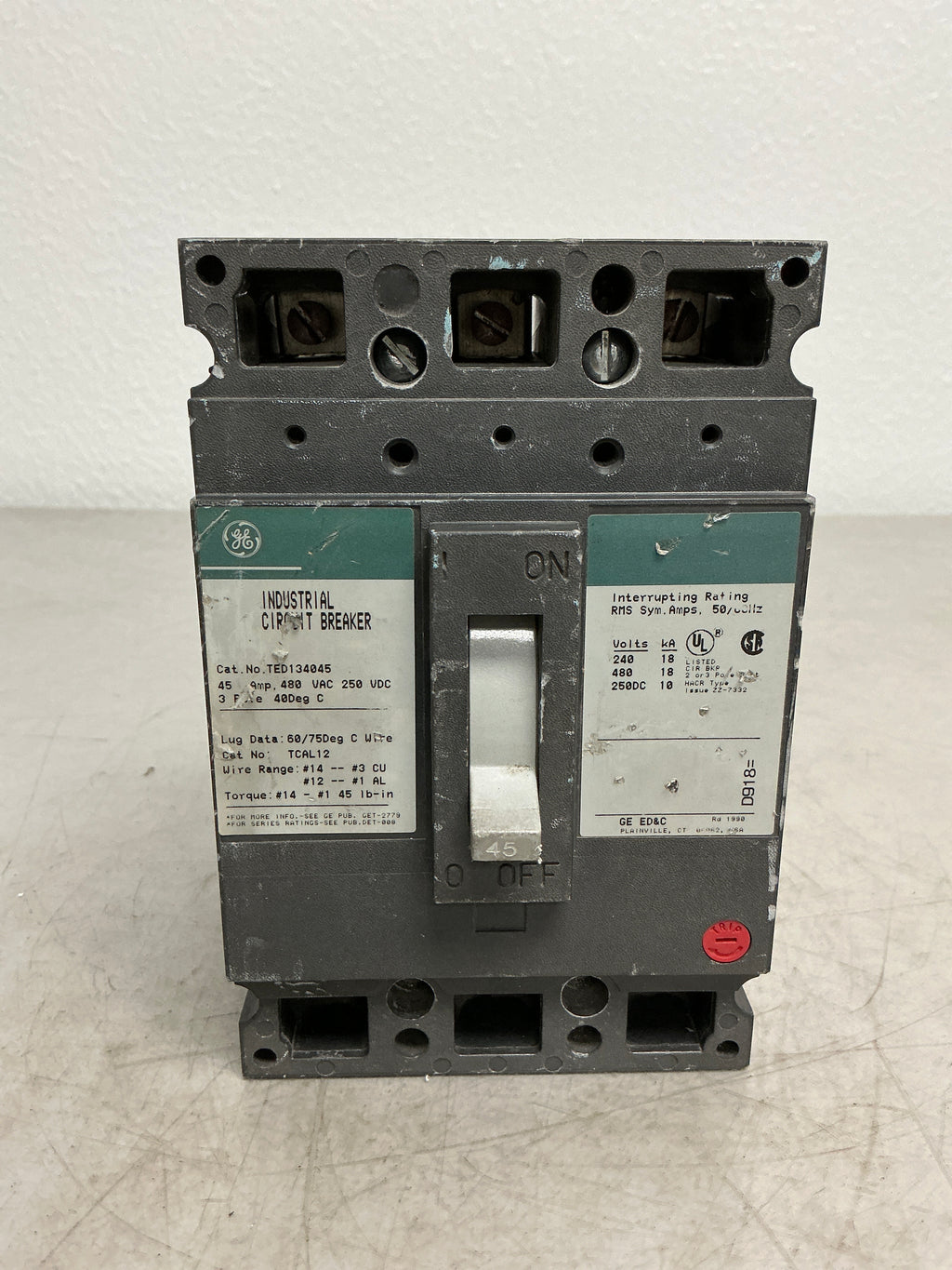 Used TED134045 3 Pole, 45 Amps, 480 Volts Circuit Breaker