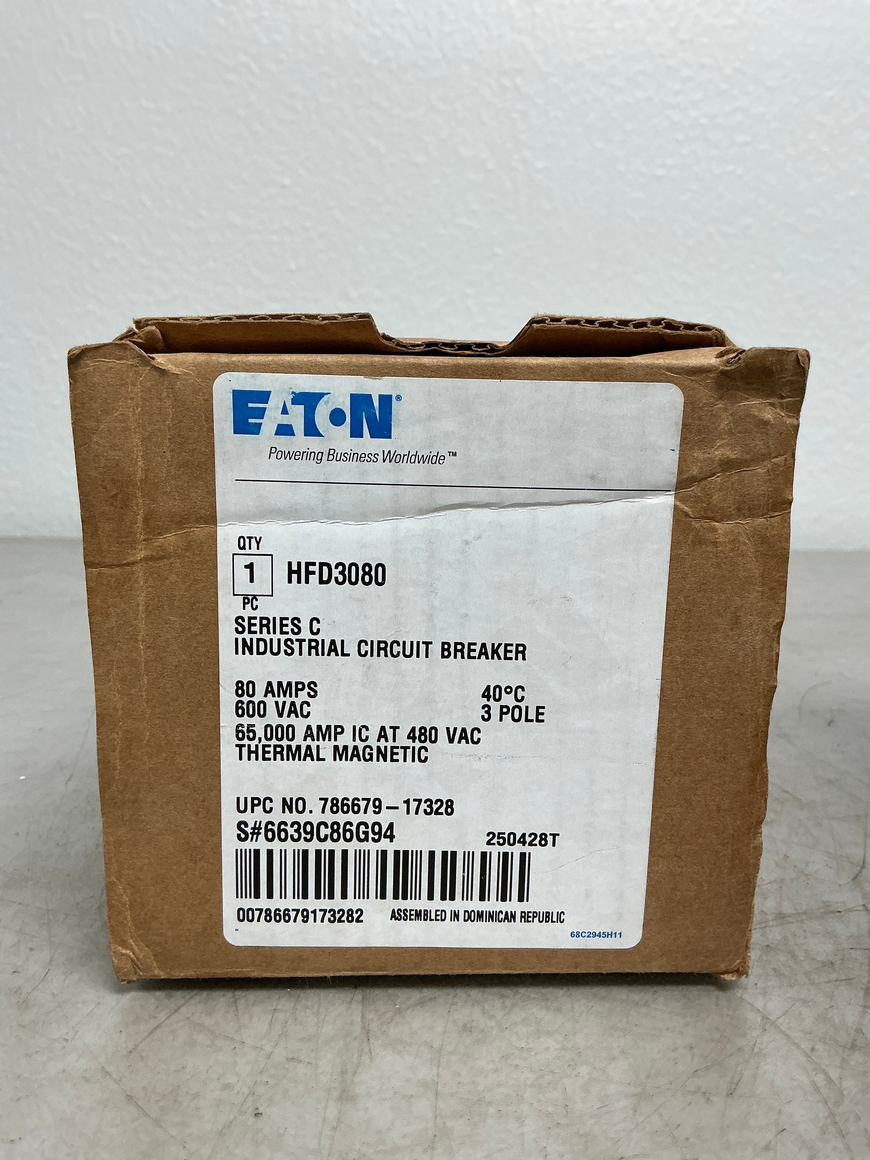 New Eaton HFD3080 3 Pole, 80 Amps, 600 Volts Circuit Breaker