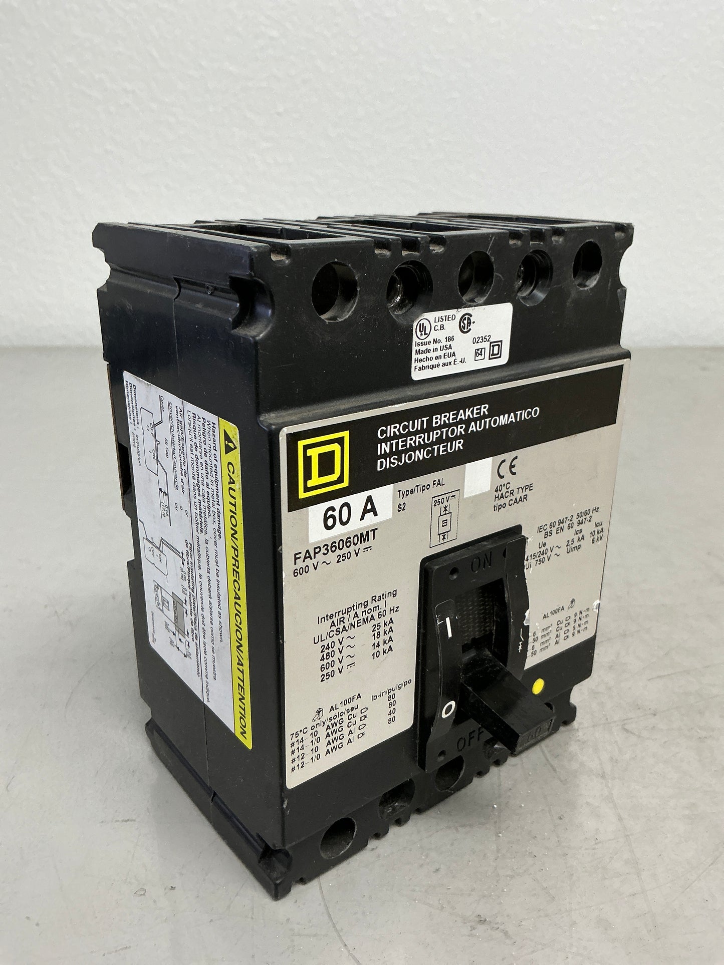 Used Square D FAP36060MT 60 Amps, 600 Volts, 3 Pole
