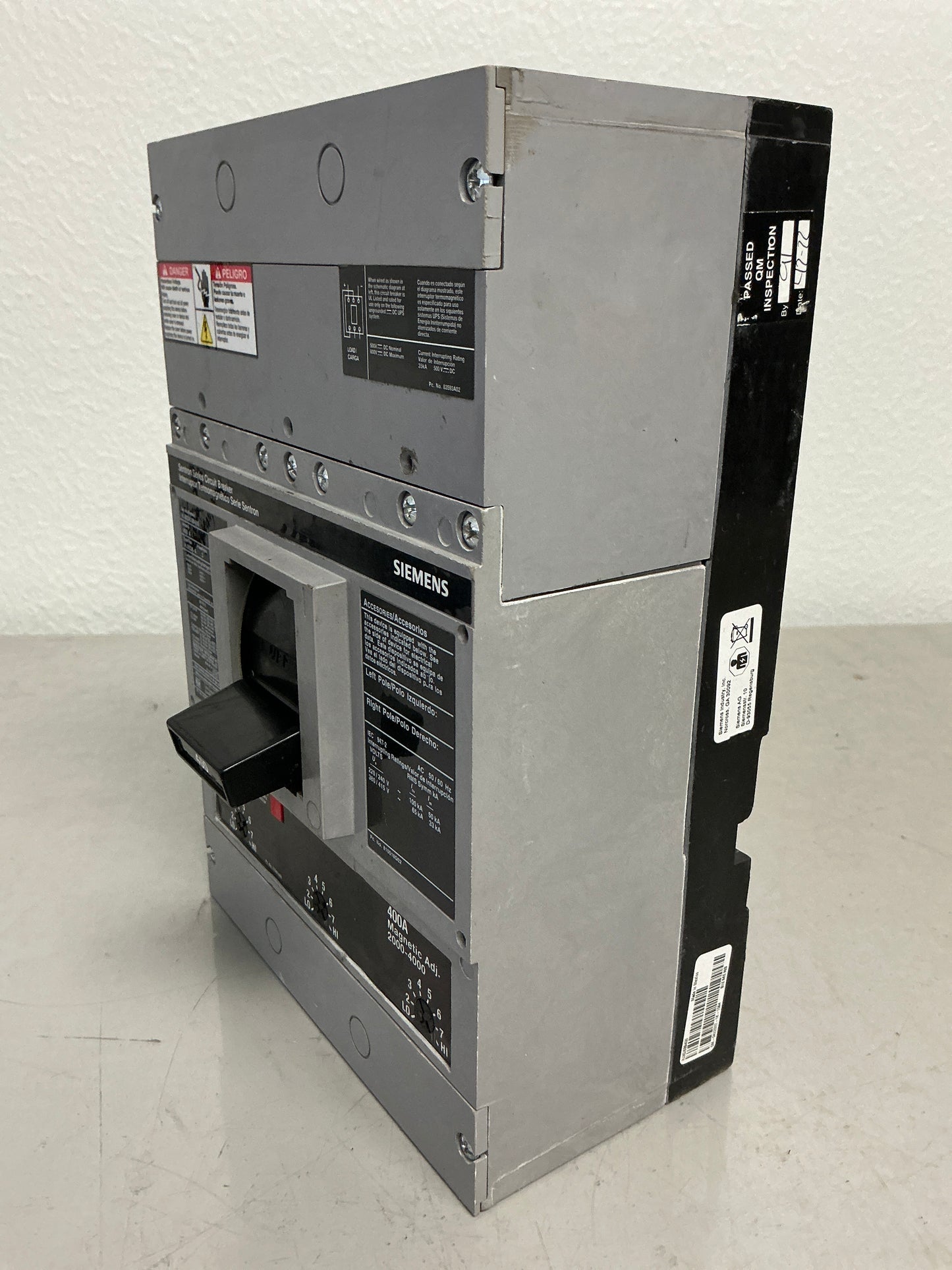 Used Siemens HJXD63B400 3 Pole, 400 Amps, 600 Volts