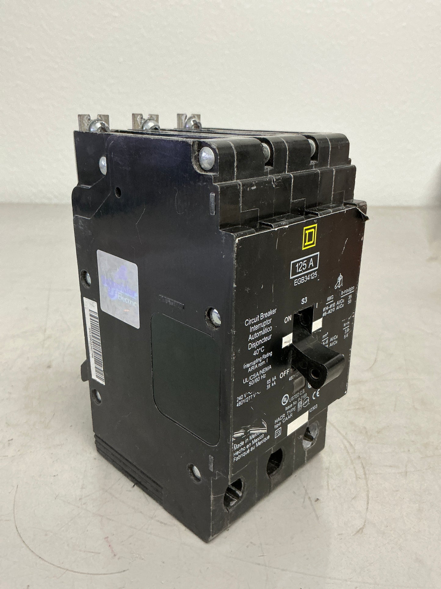 Used Square D EGB34125 3 Pole, 125 Amps, 480 Volts
