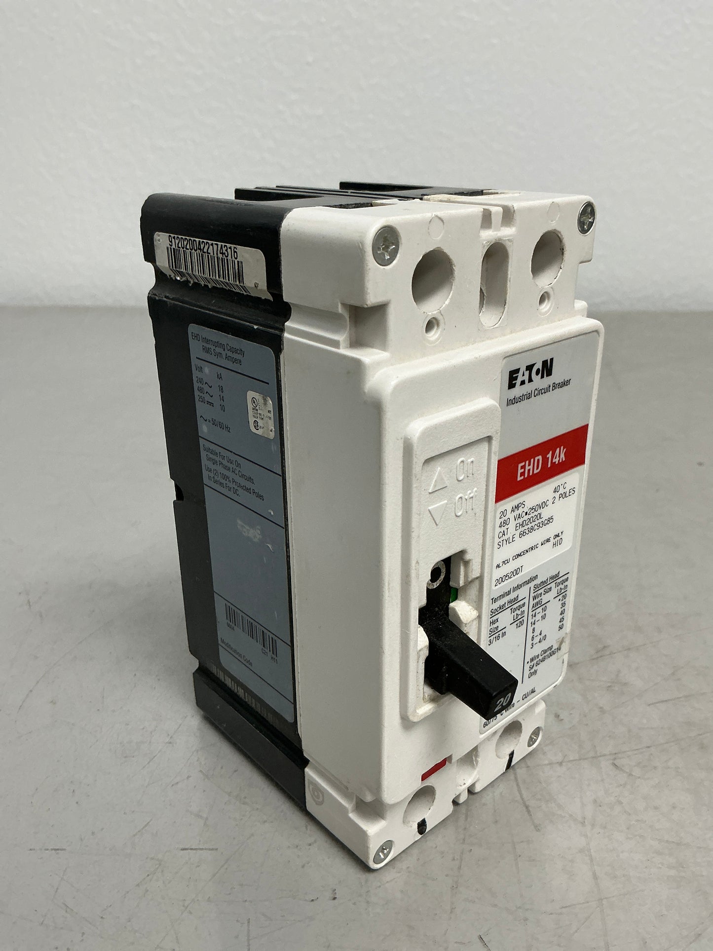 Used Eaton EHD2020L 2 Poles, 20 Amps, 480 Volts