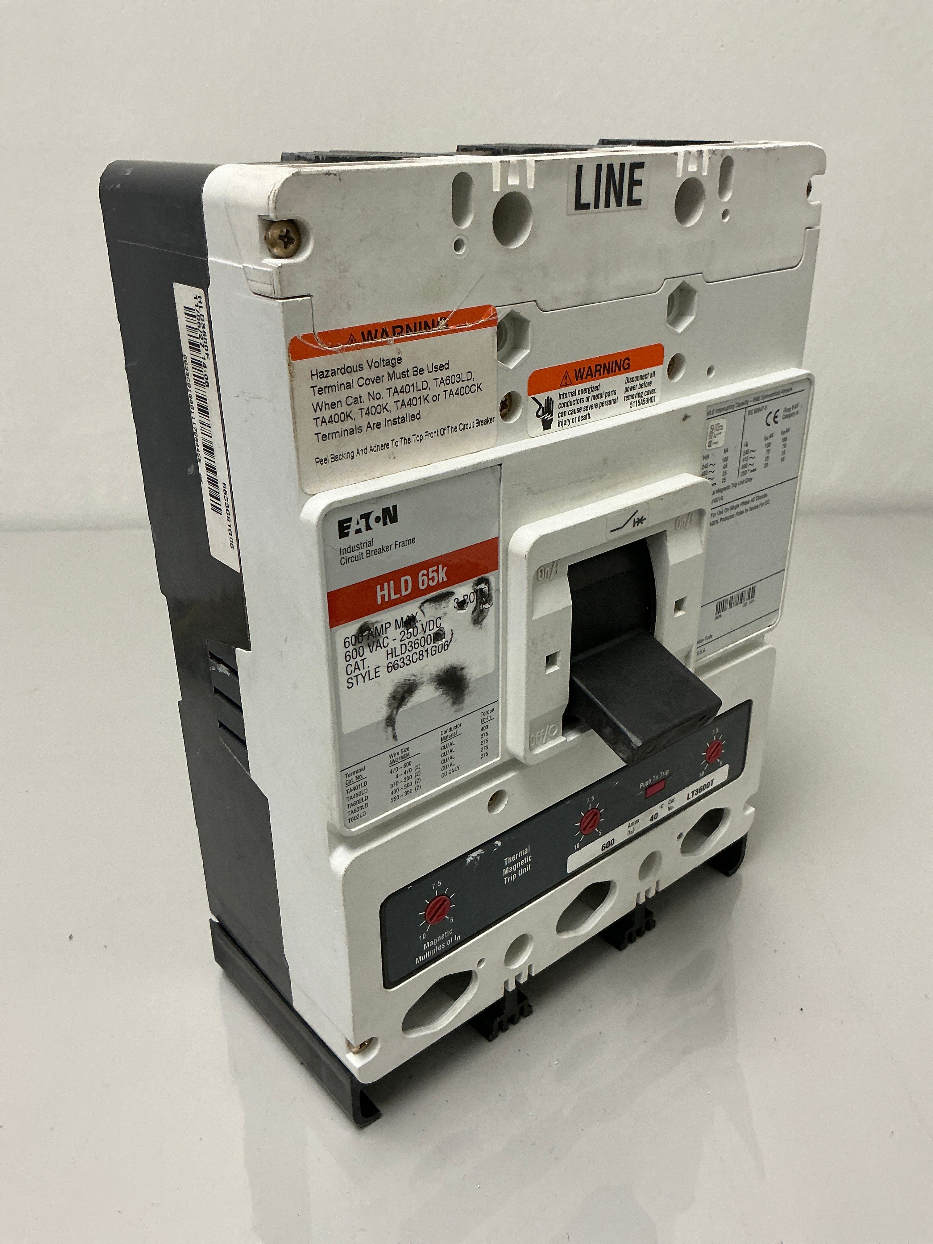 Used Eaton HLD3600F 3 Pole, 600 Amps, 600 Volts Circuit Breaker