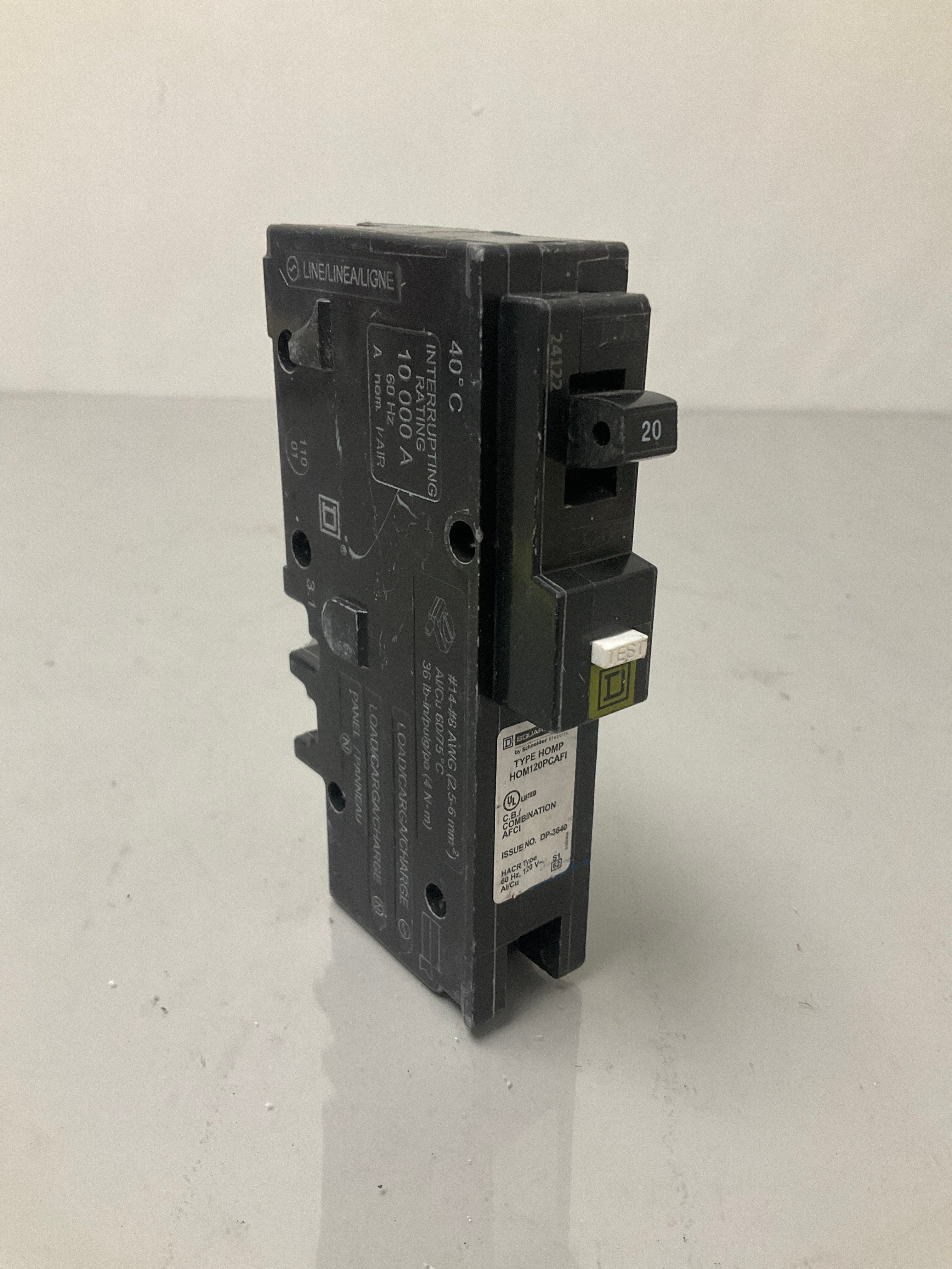Used Square D HOM120PCAFI 1 Pole, 20 Amps, 120 Volts Circuit Breaker