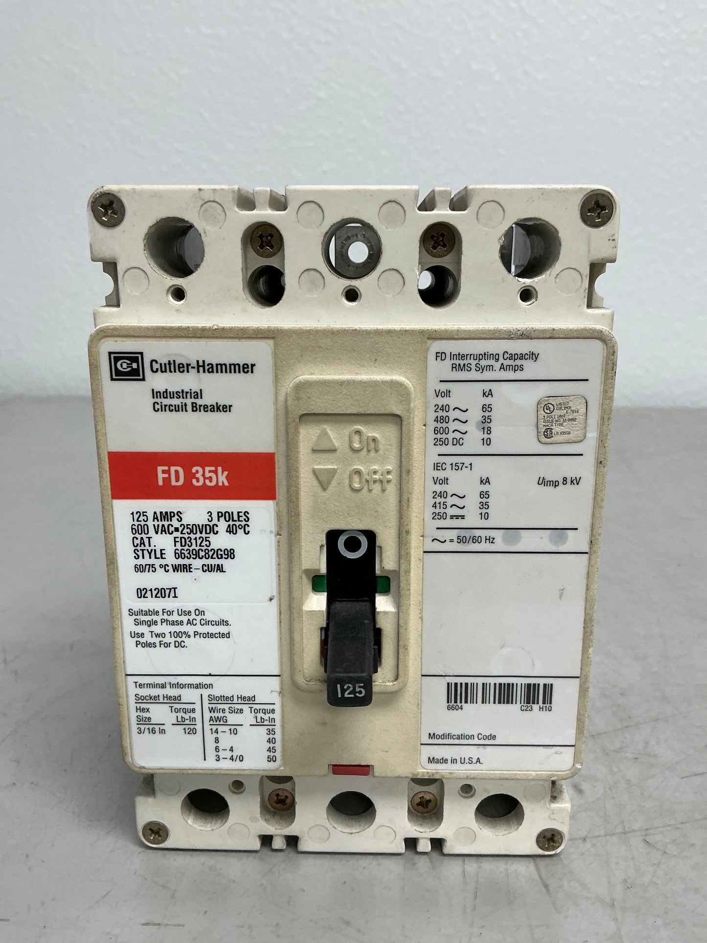 Used FD3125 3 Poles, 125 Amps, 600 Volts