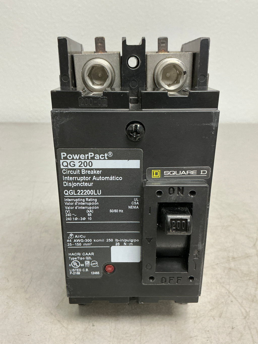 Used Square D QGL22200LU 2 Pole, 200 Amps, 240 Volts Circuit Breaker