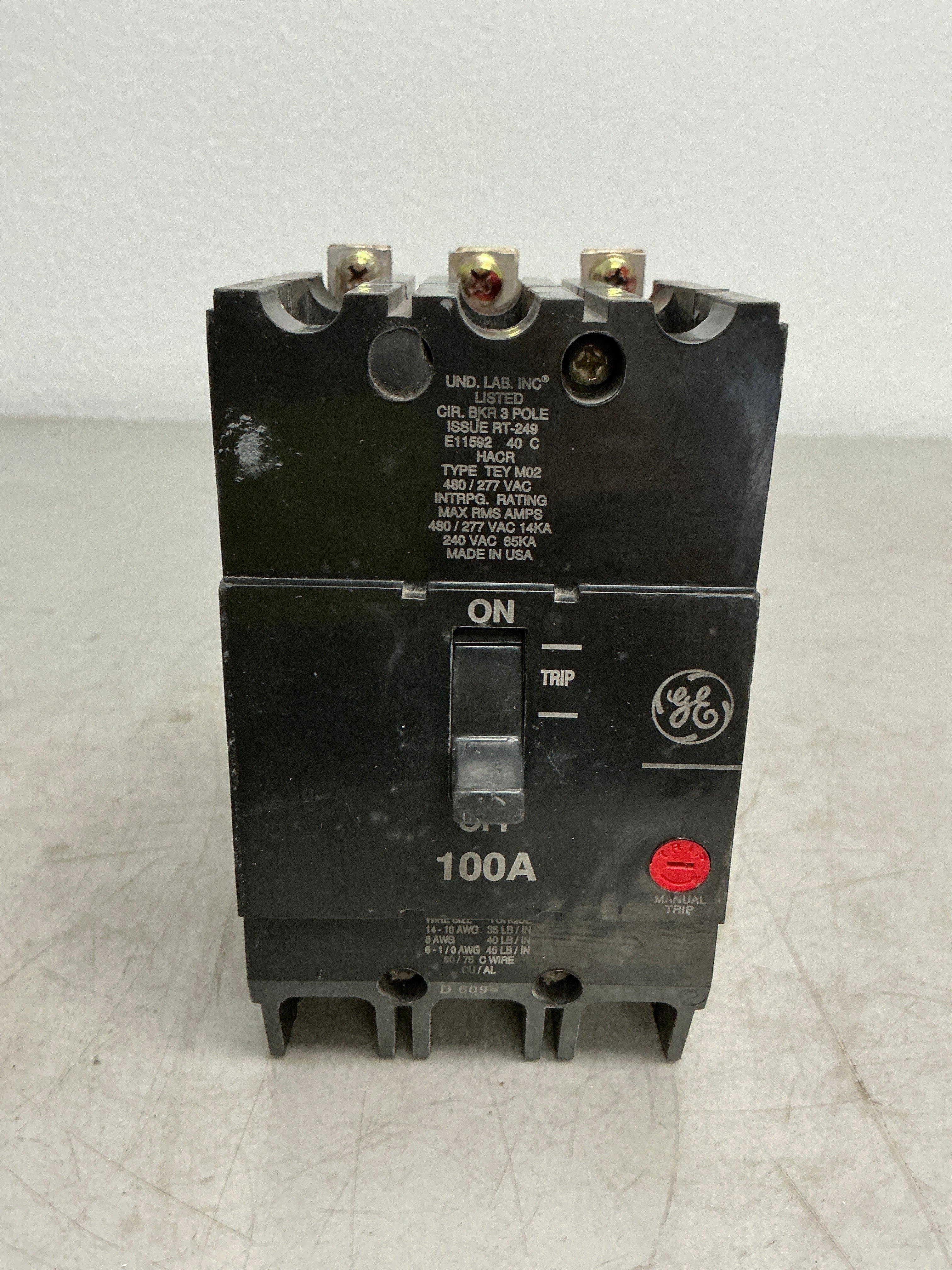 Used TEY3100 3 Pole, 100 Amps, 480 Volts Circuit Breaker