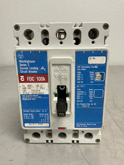 *CHIPPED* Used FDC3070 3 Poles, 70 Amps, 600 Volts