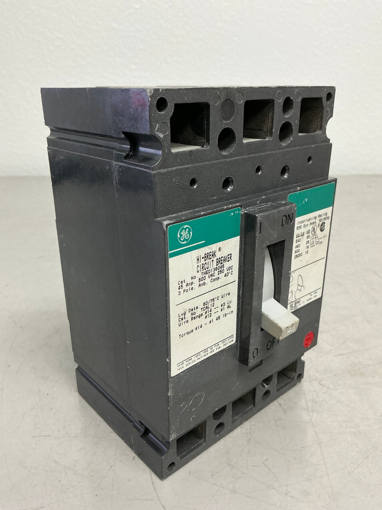 Used THED136045 3 Pole, 45 Amps, 600 Volts