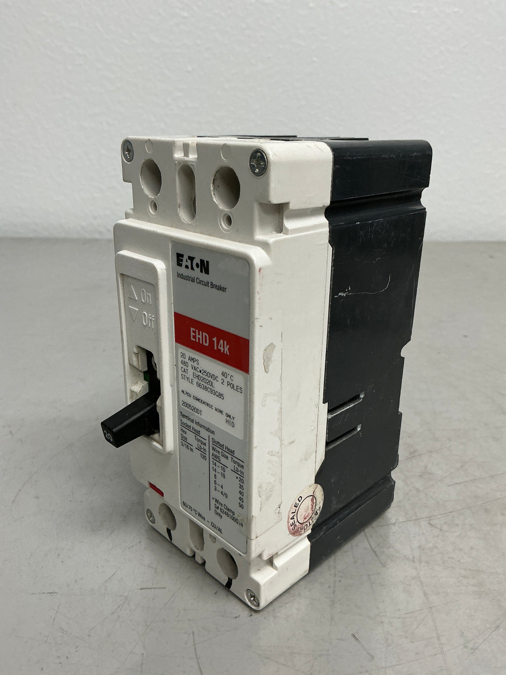 Used Eaton EHD2020L 2 Poles, 20 Amps, 480 Volts