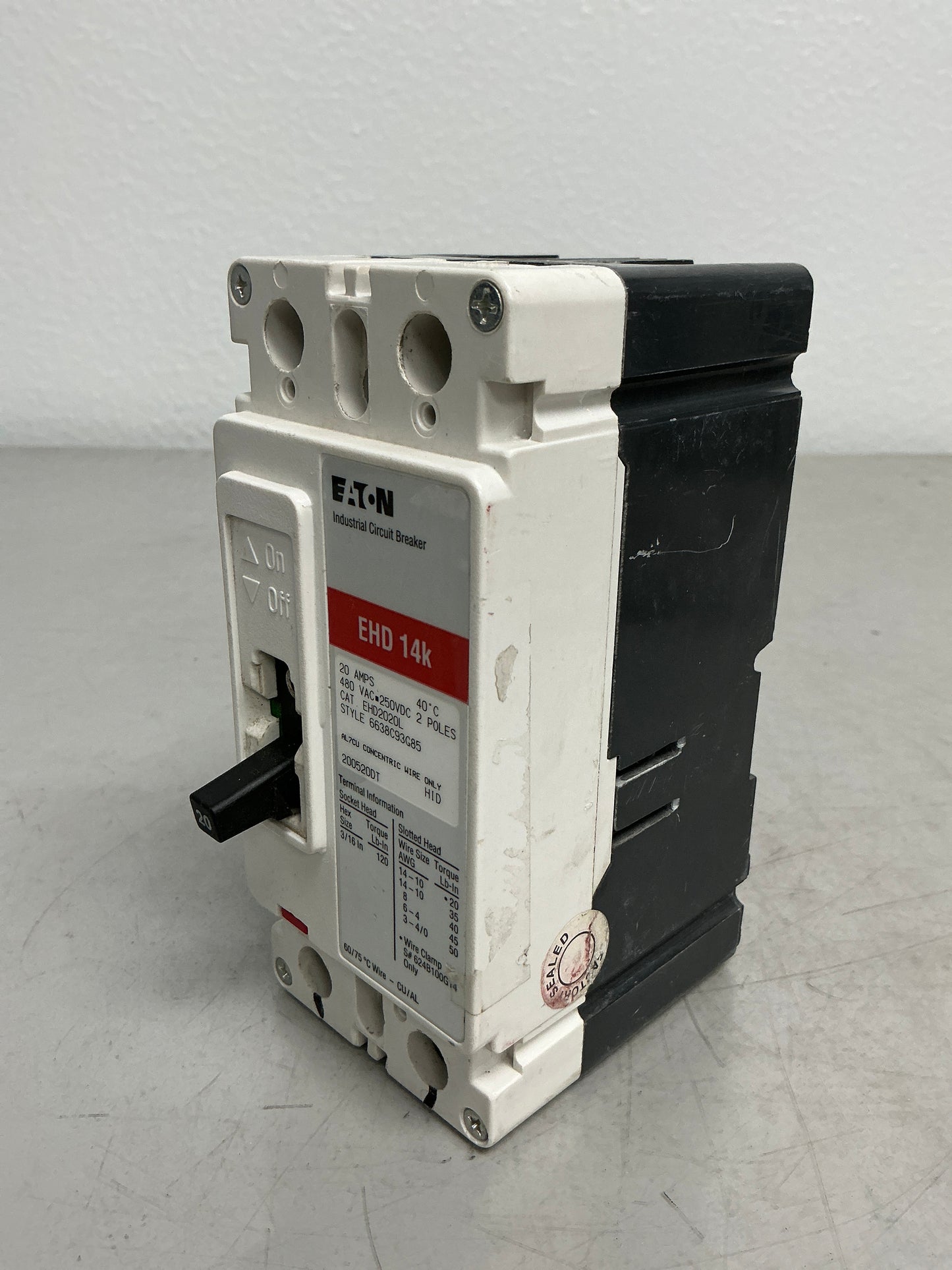 Used Eaton EHD2020L 2 Poles, 20 Amps, 480 Volts