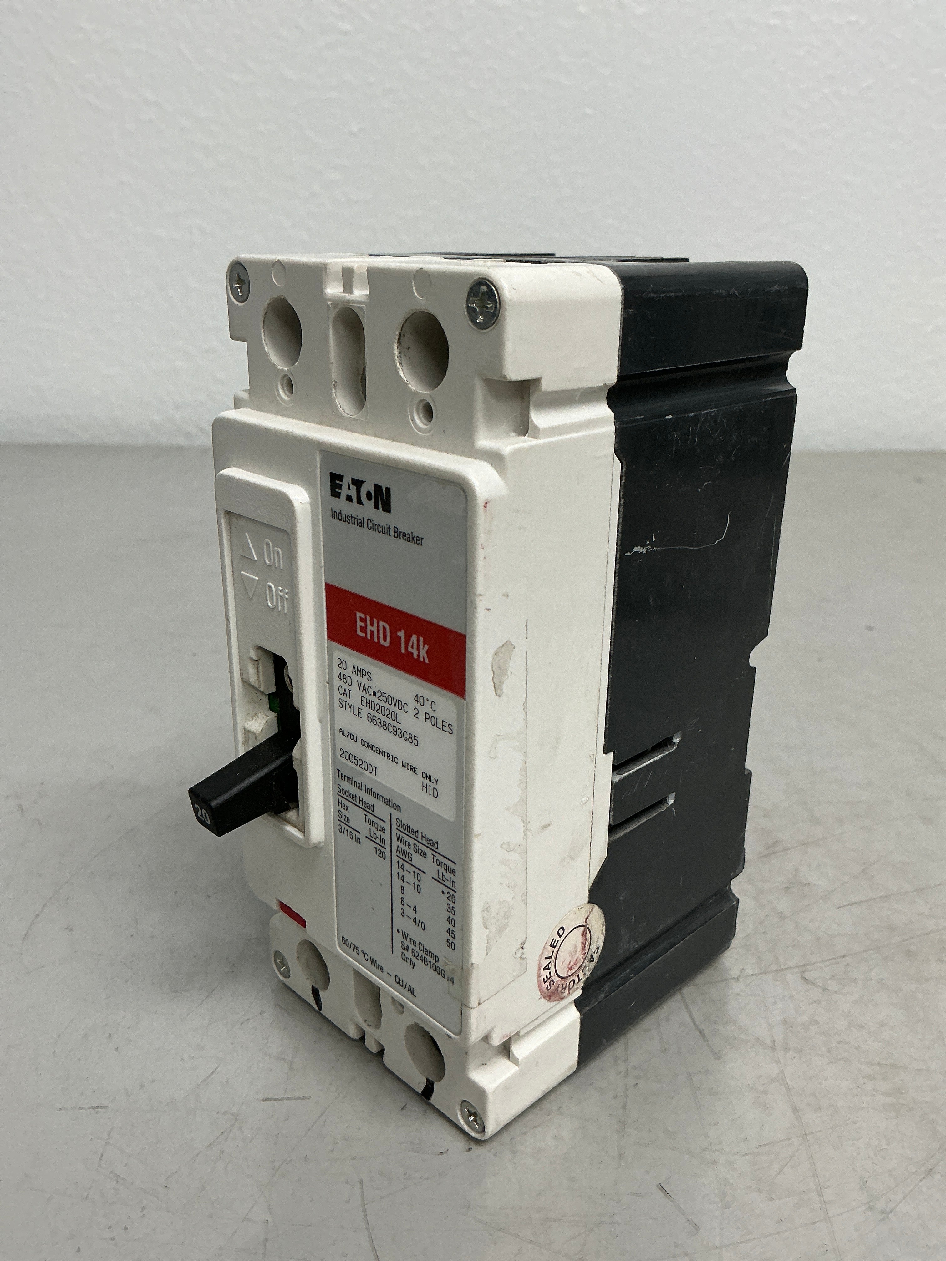 Used Eaton EHD2020L 2 Poles, 20 Amps, 480 Volts