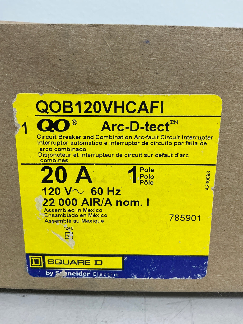 New Square D QOB120VHCAFI 1 Pole, 20 Amps, 120 Volts