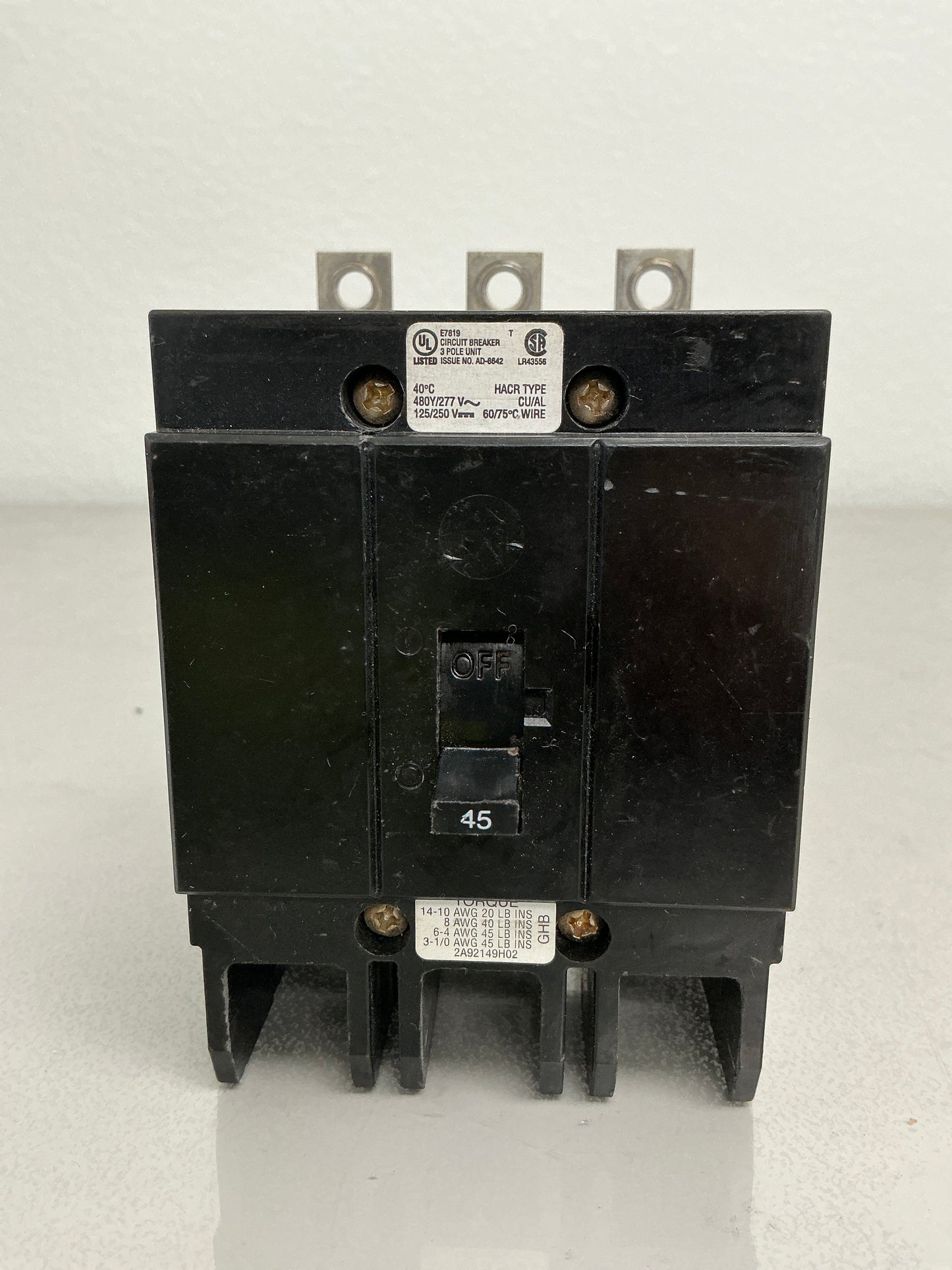 Used GHB3045 3 Pole, 45 Amps, 480 Volts