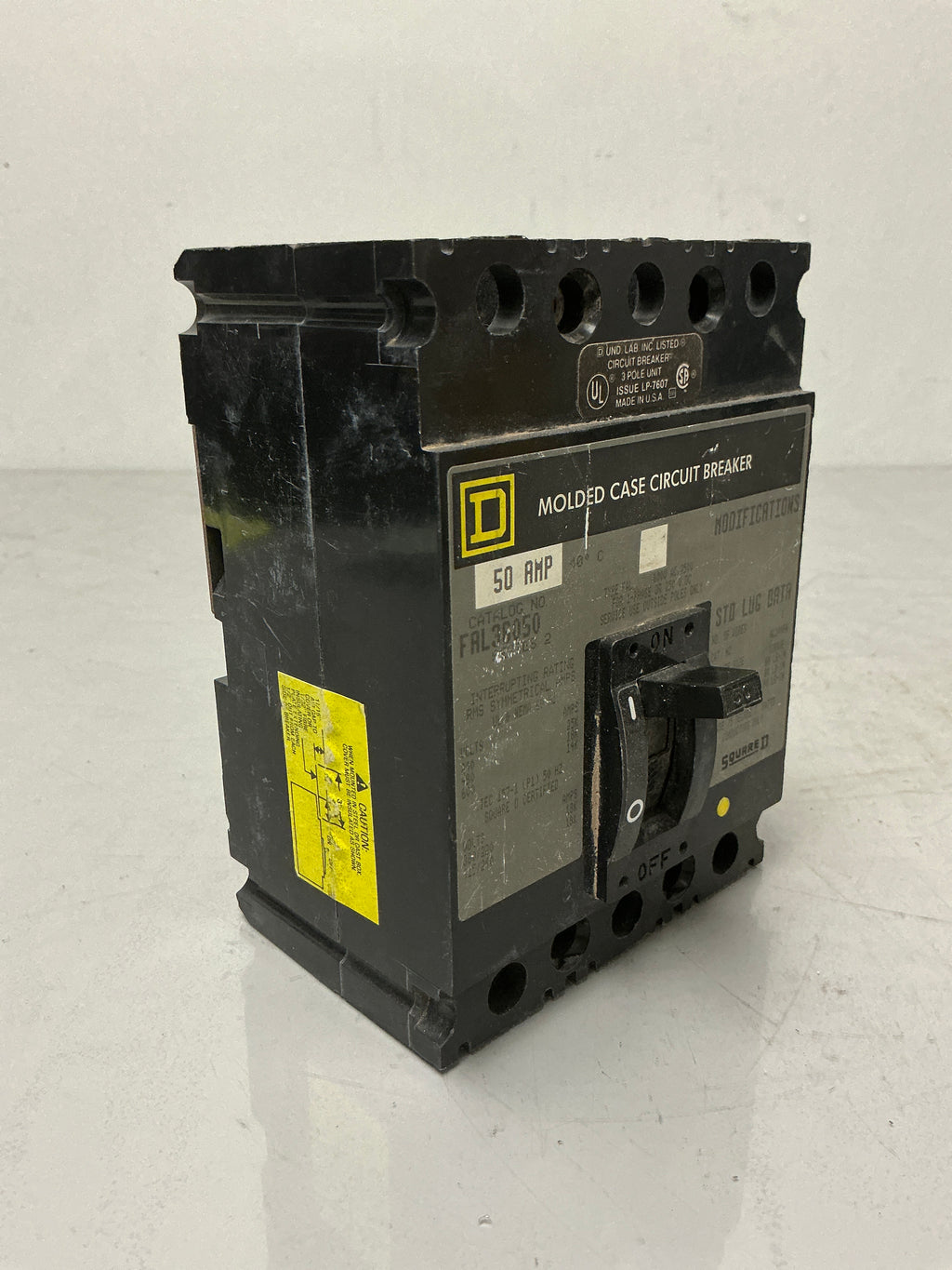 Used Square D FAL36050 3 Pole, 50 Amps, 600 Volts Circuit Breaker