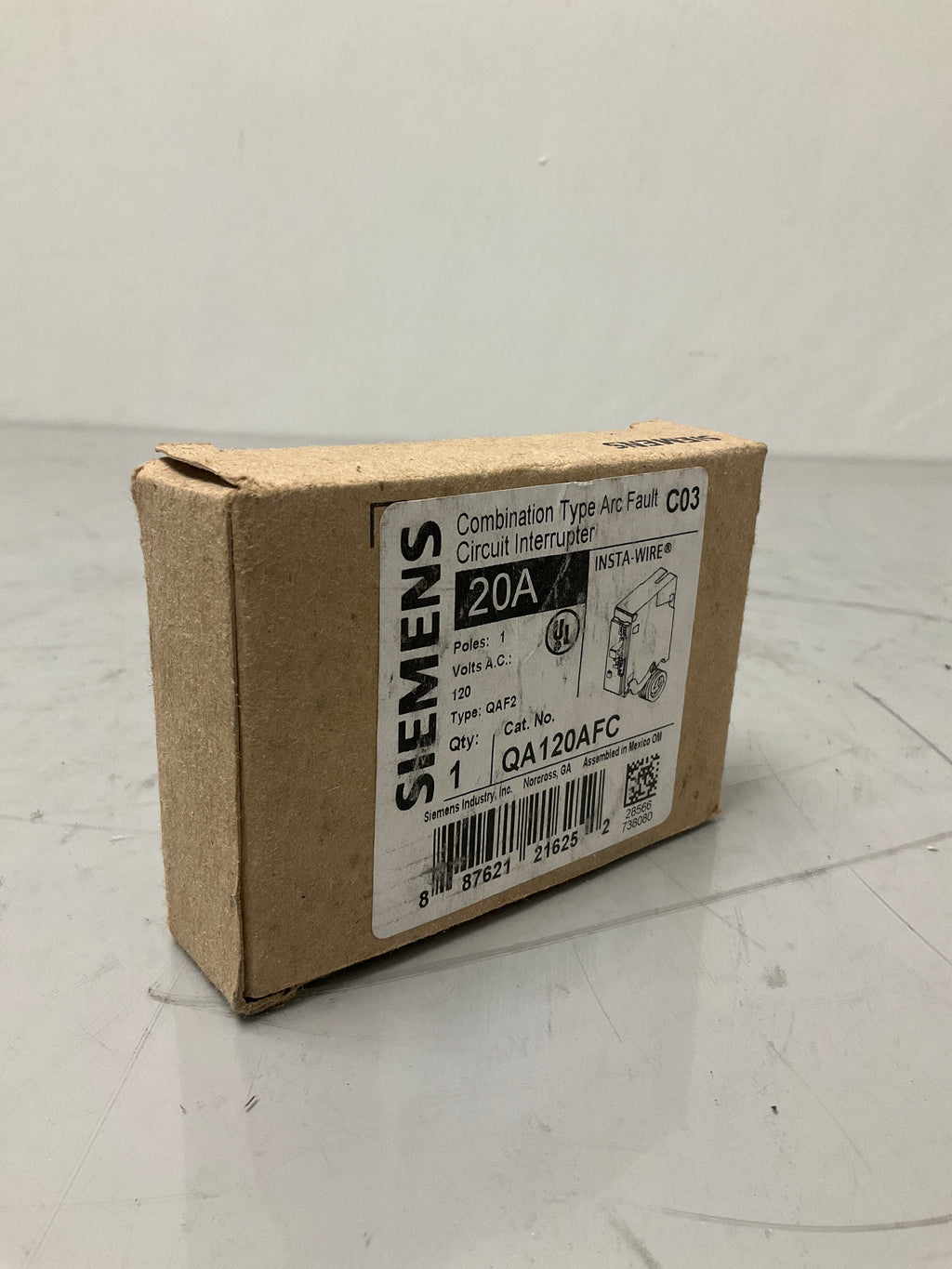 New Siemens QA120AFC 1 Pole, 20 Amps, 120 Volts Circuit Breaker