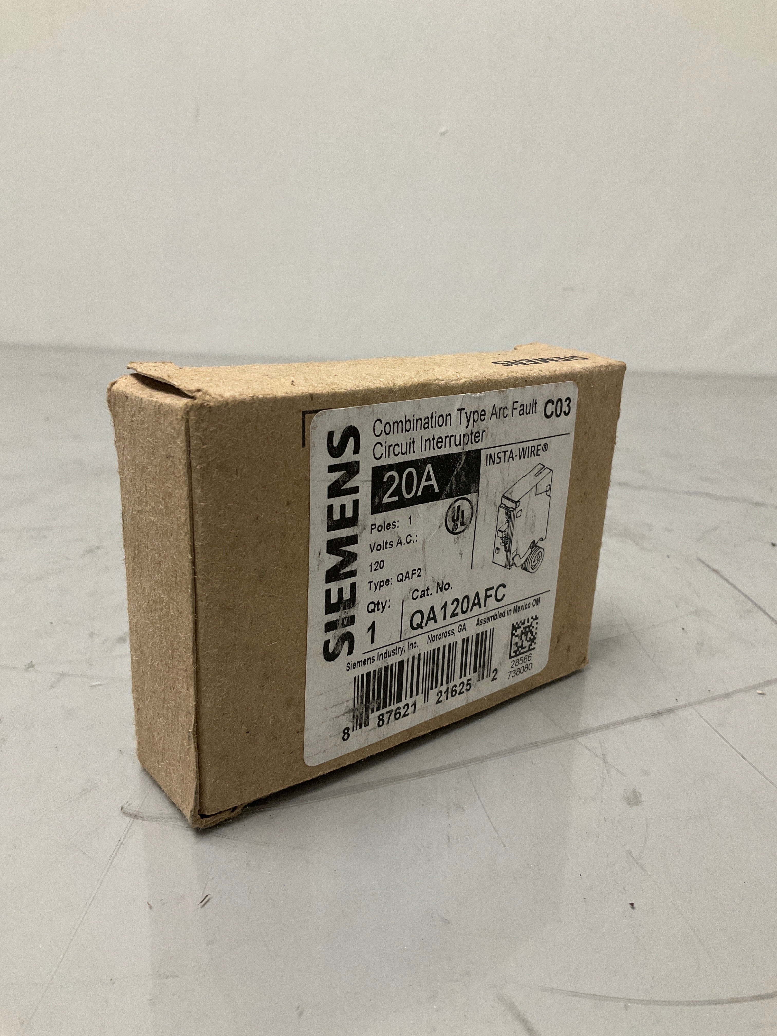 New Siemens QA120AFC 1 Pole, 20 Amps, 120 Volts Circuit Breaker