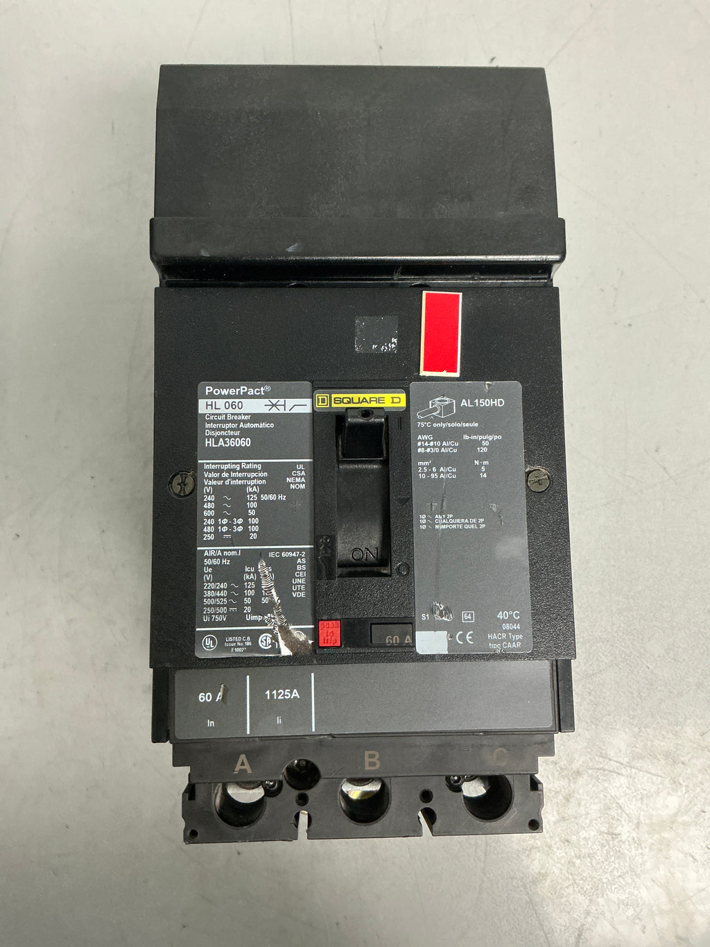 Used Square D HLA36060 3 Pole, 60 Amps, 600 Volts