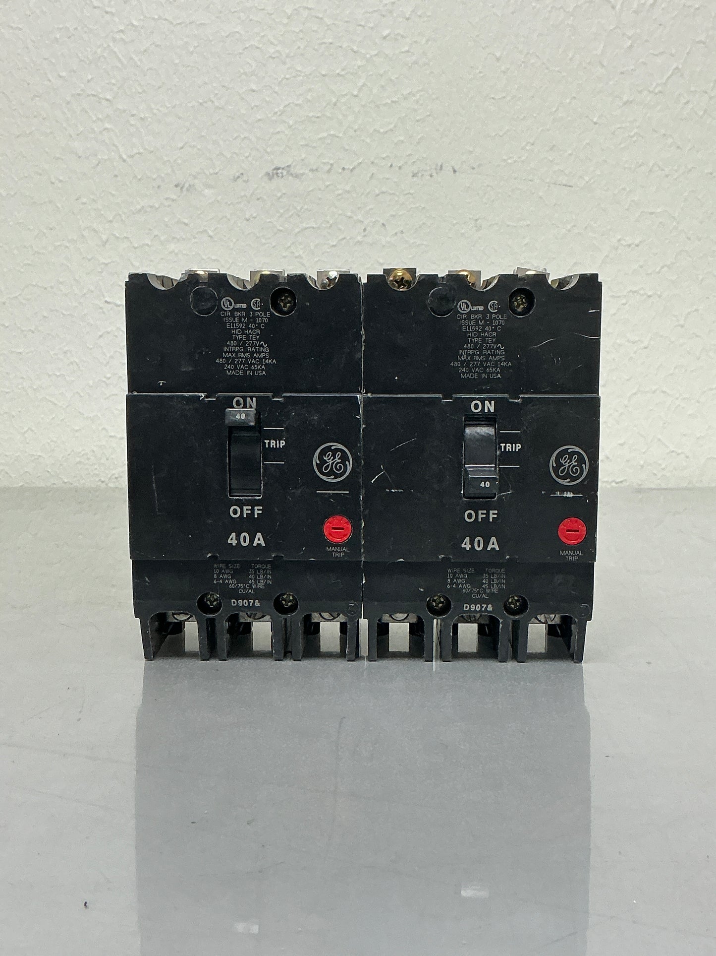 Used General Electric TEY340 40 Amp, 3 Pole, 480 Volt Breaker