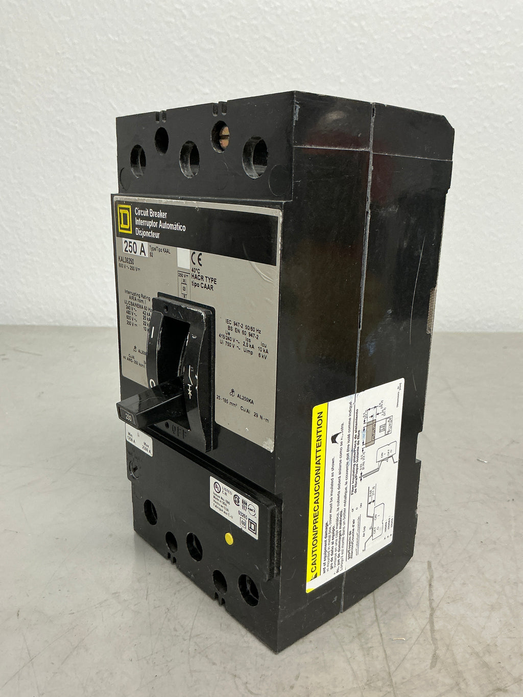 Used Square D KAL36250 3 Pole, 250 Amps, 600 Volts Circuit Breaker