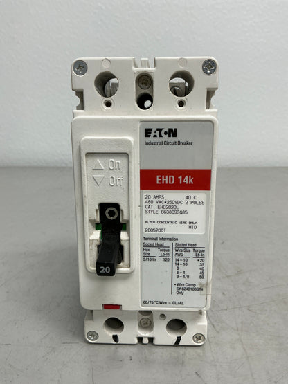 Used Eaton EHD2020L 2 Poles, 20 Amps, 480 Volts