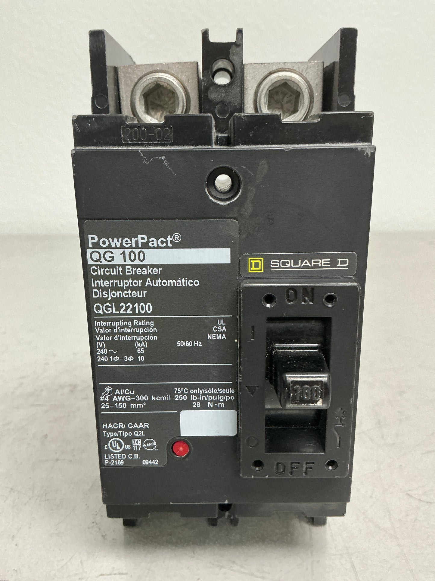 Used Square D QGL22100 2 Pole, 100 Amps, 240 Volts
