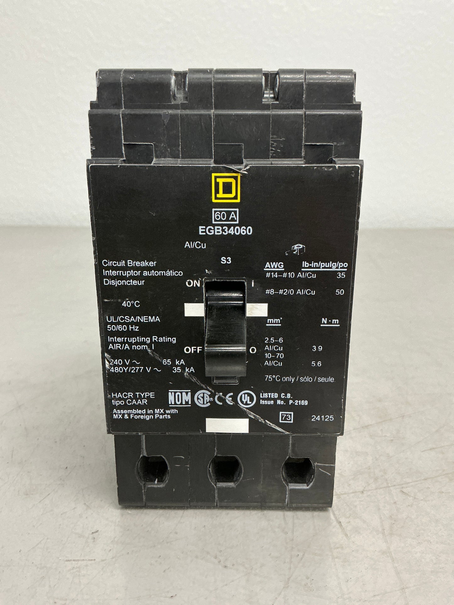 New Square D EGB34060 3 Pole, 60 Amps, 480 Volts