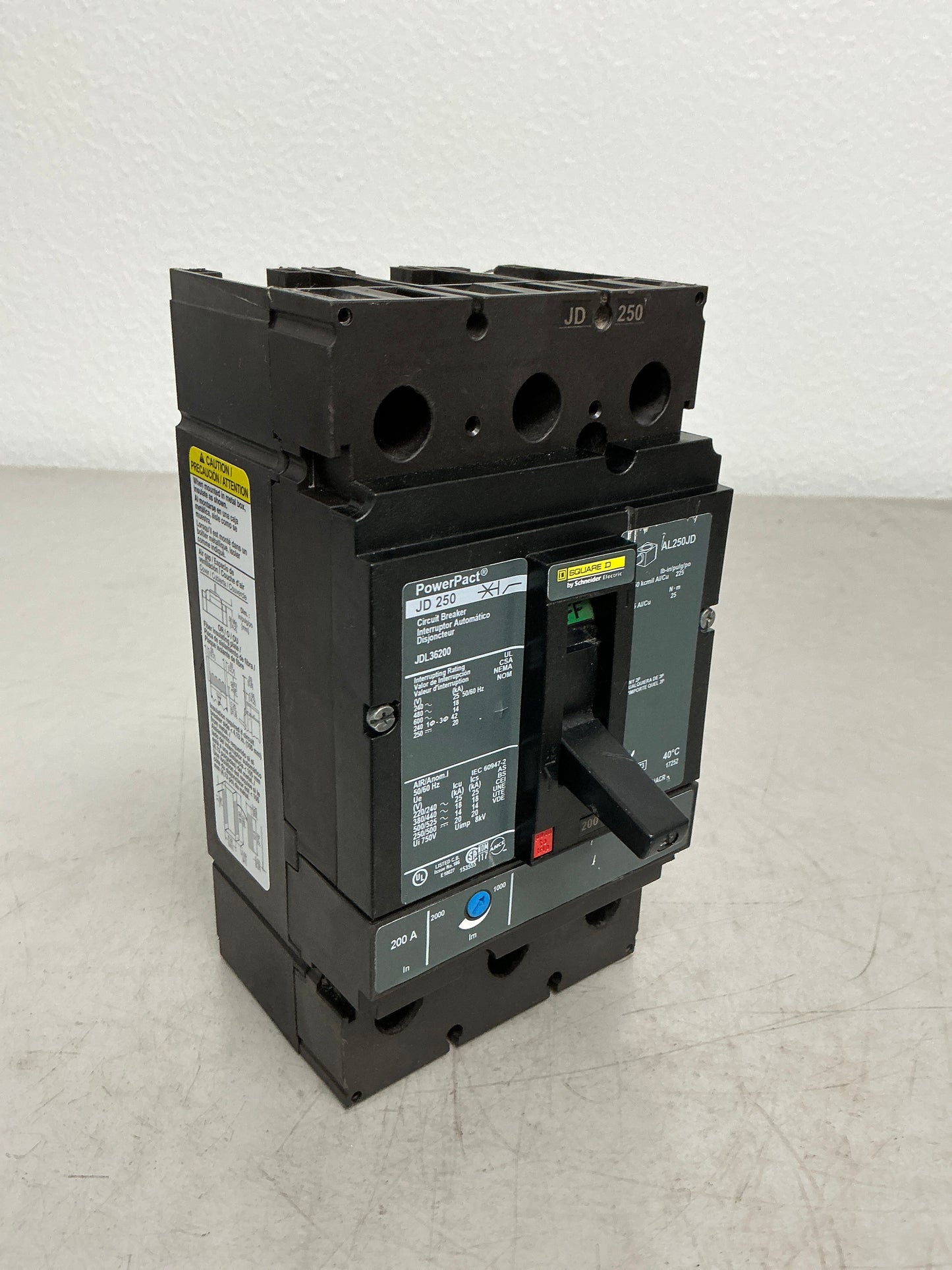 Used Square D JDL36200 3 Pole, 200 Amps Circuit Breaker